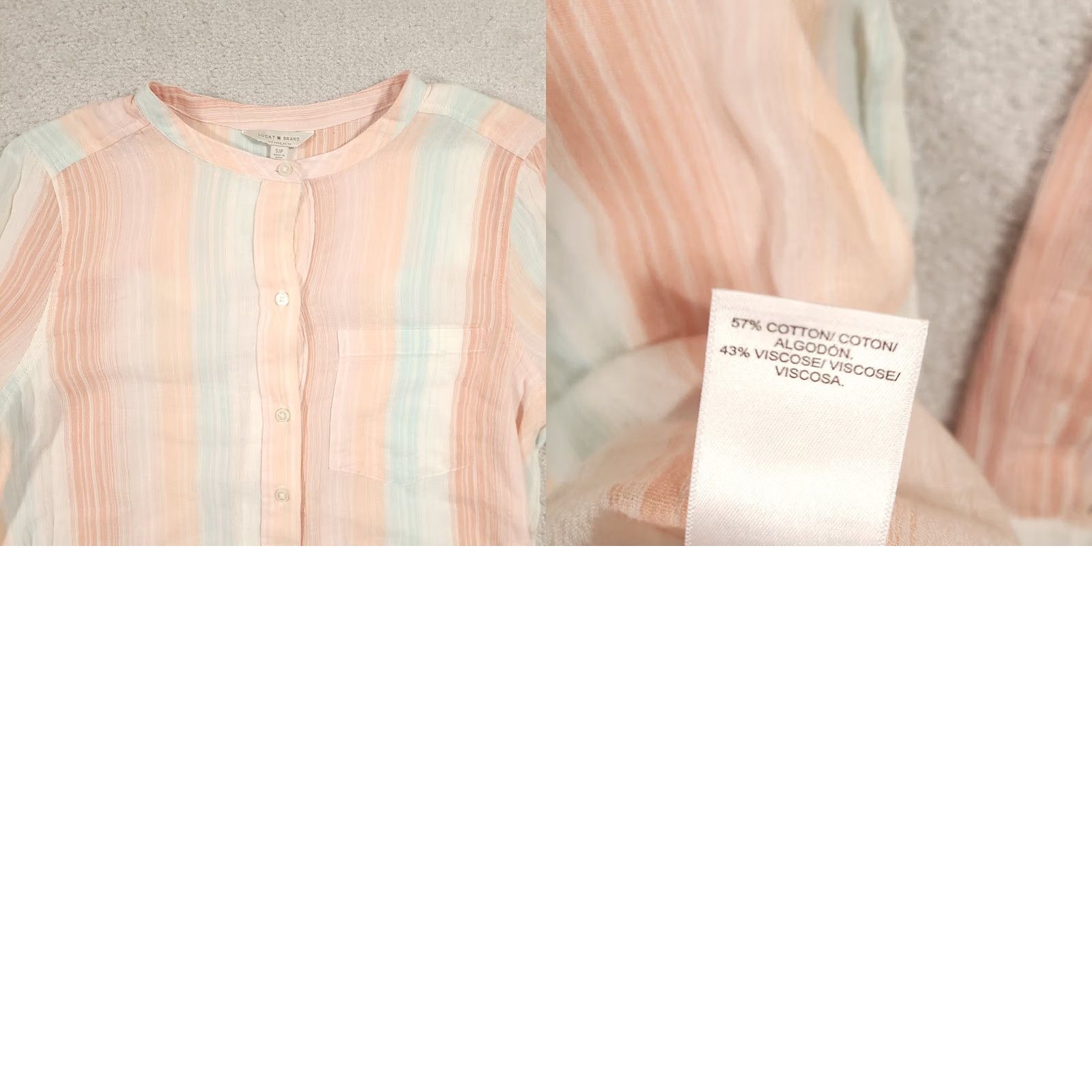 Lucky Brand Lucky Brand Popover Top Striped Roll Tab Long Sleeve Beachy Small Henley Shirt Women XS- Regular? Size S / US 4 / IT 40 - 8 Thumbnail