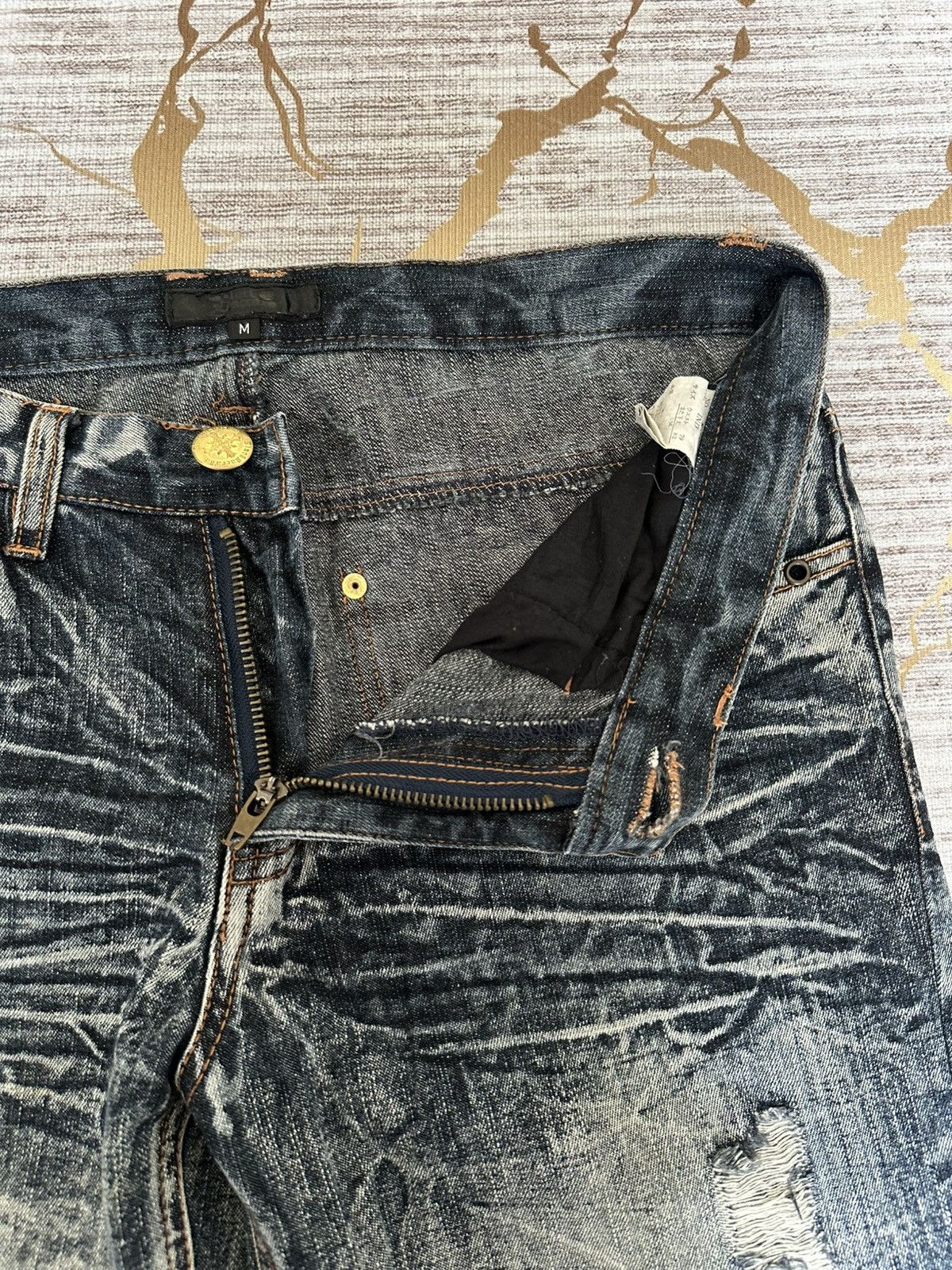 Tornado Mart FLARE Black Barcara Distressed Claw Marks Design Denim Size US 30 / EU 46 - 20 Thumbnail