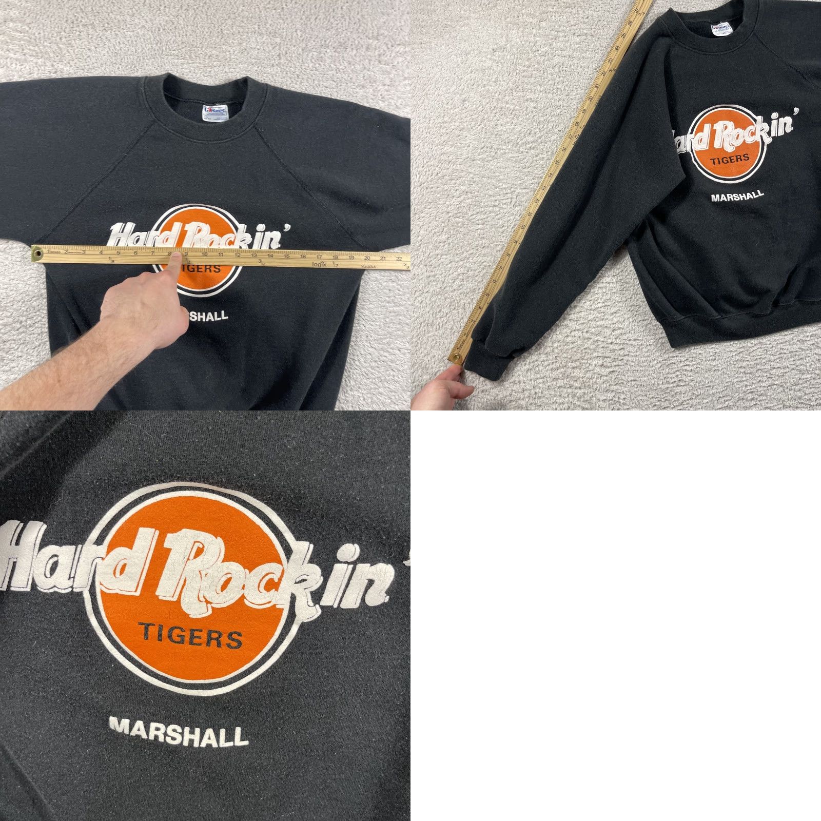Hanes VINTAGE Marshall Tigers Crewneck Sweatshirt Hanes Adult Large Black Football 80s 90s USA Mens Sweatshirt Crew Neck Long Sleeve Pullover Size US L / EU 52-54 / 3 - 8 Thumbnail