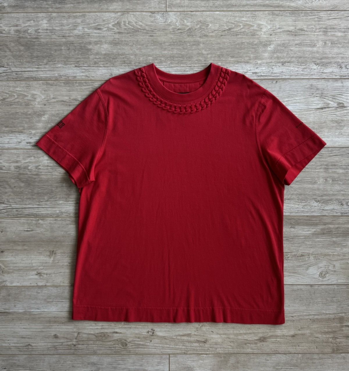 Givenchy Givenchy Red Embossed Chain Collar T-Shirt Size L / US 10 / IT 46 - 6 Thumbnail