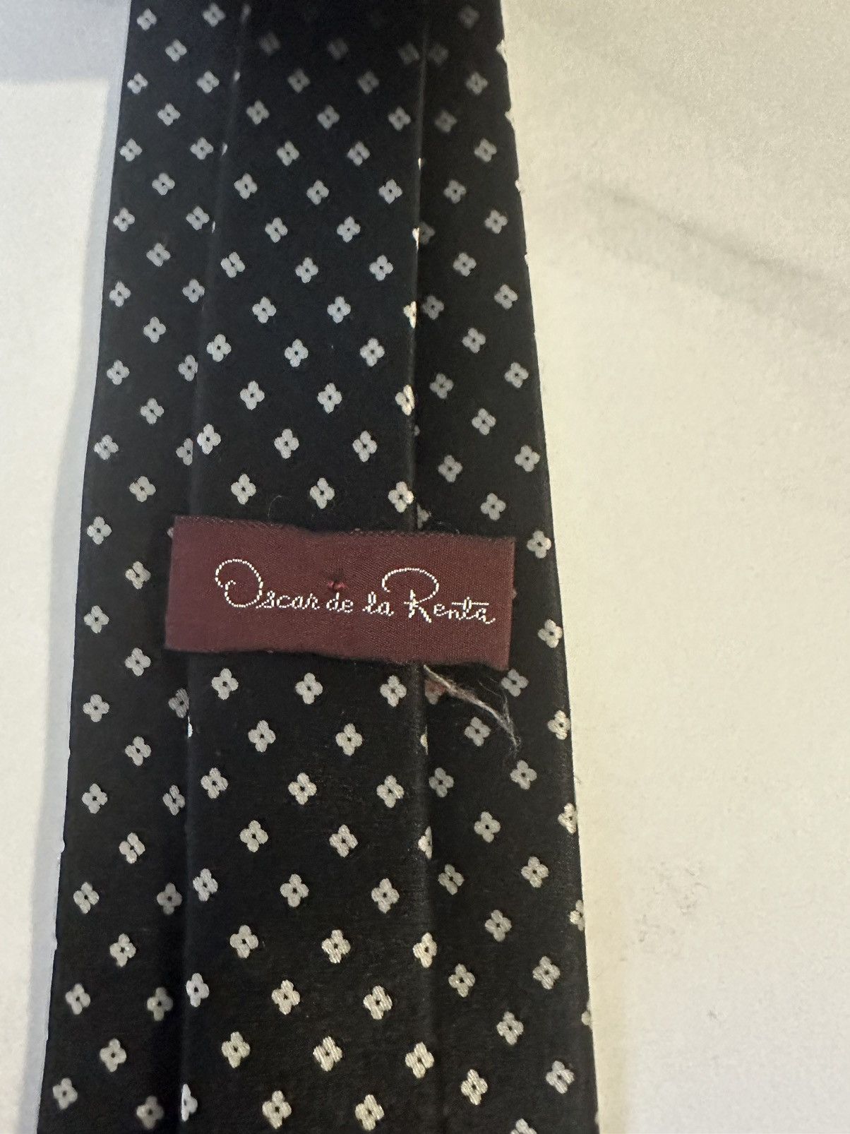 Oscar De La Renta Oscar de la Renta black & silver geometric silk velour tie Size ONE SIZE - 2 Thumbnail