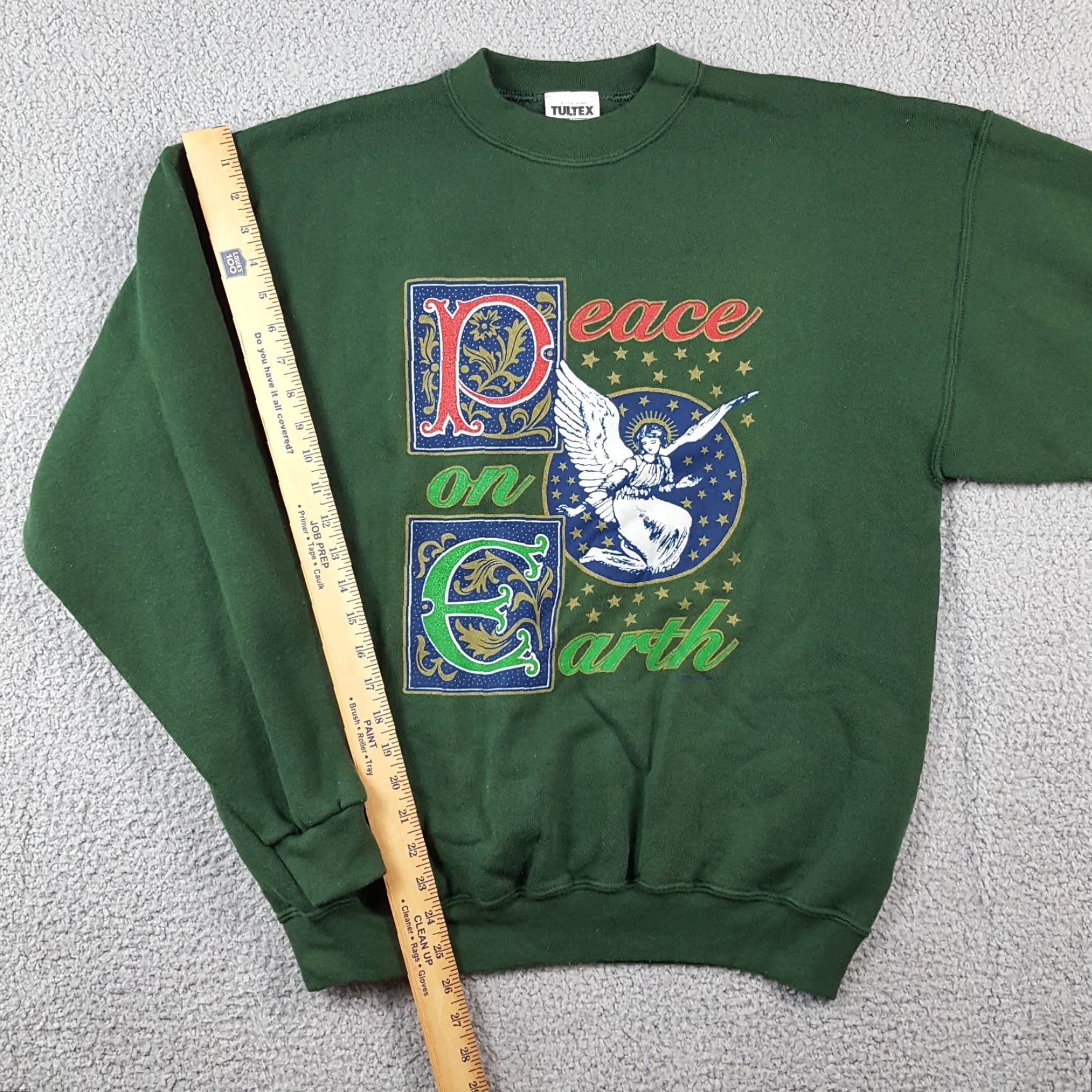Tultex VINTAGE Peace On Earth Angel Sz Large Religious Pullover Crewneck Sweatshirt Mens 90s Green Tultex Sweatshirt Size US L / EU 52-54 / 3 - 8 Thumbnail