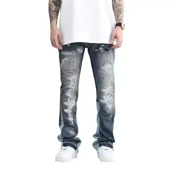Japanese Brand Paint Splatter Stacked Denim Jeans Size US 34 / EU 50 - 2 Thumbnail