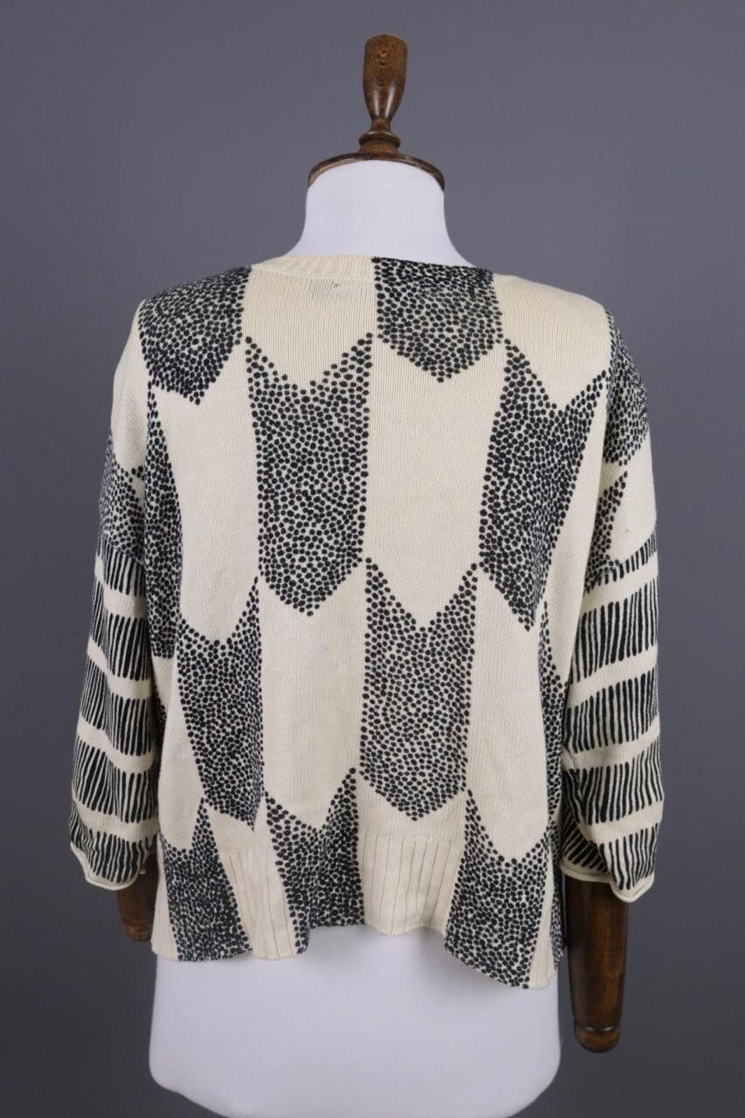 Designer Gudrun Sjoden Beige Zig Zag 3/4 Sleeve Knit Sweater Size S Size S / US 4 / IT 40 - 10 Thumbnail