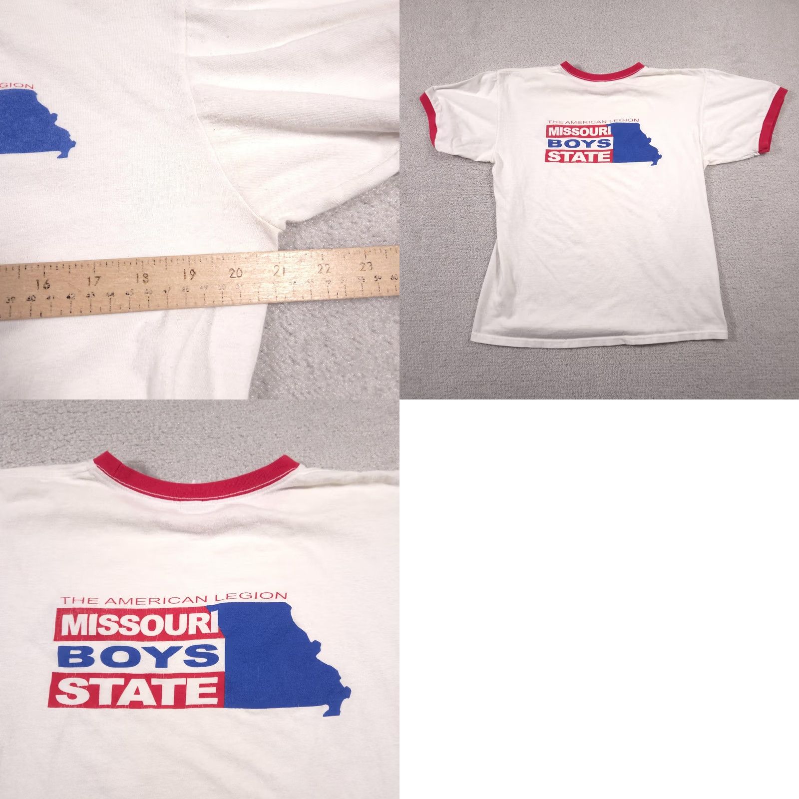 Anvil VINTAGE Missouri Boys State Shirt Mens Large White Red Blue Ringer American Legion Tee Size US L / EU 52-54 / 3 - 9 Thumbnail