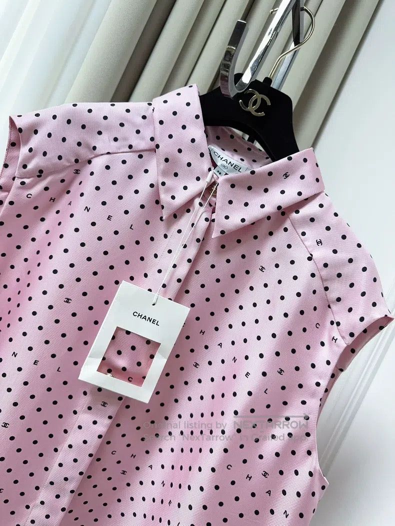 Other Chanel 24P pink polka dot silk sleeveless shirt Size XS / US 0-2 / IT 36-38 - 6 Thumbnail