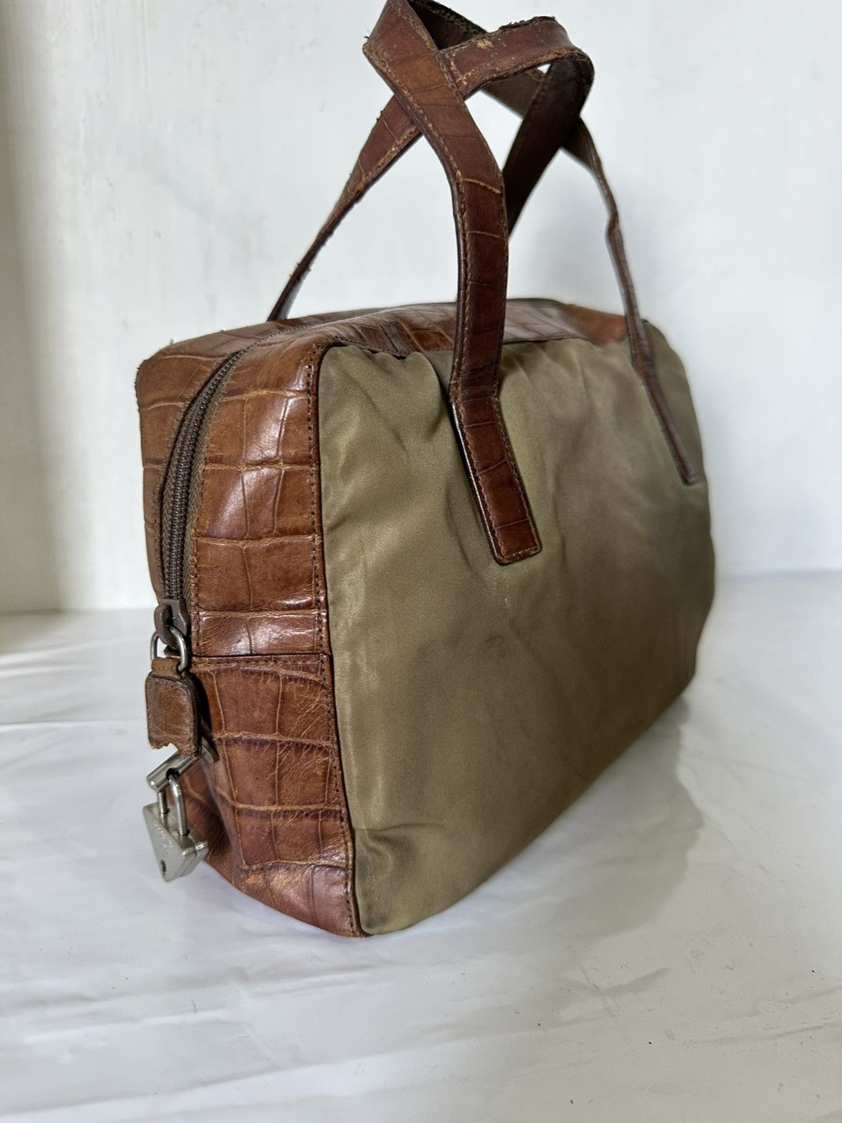Prada Vintage Prada Handbag Croco Leather and Nylon Tessuto bag Size ONE SIZE - 7 Thumbnail