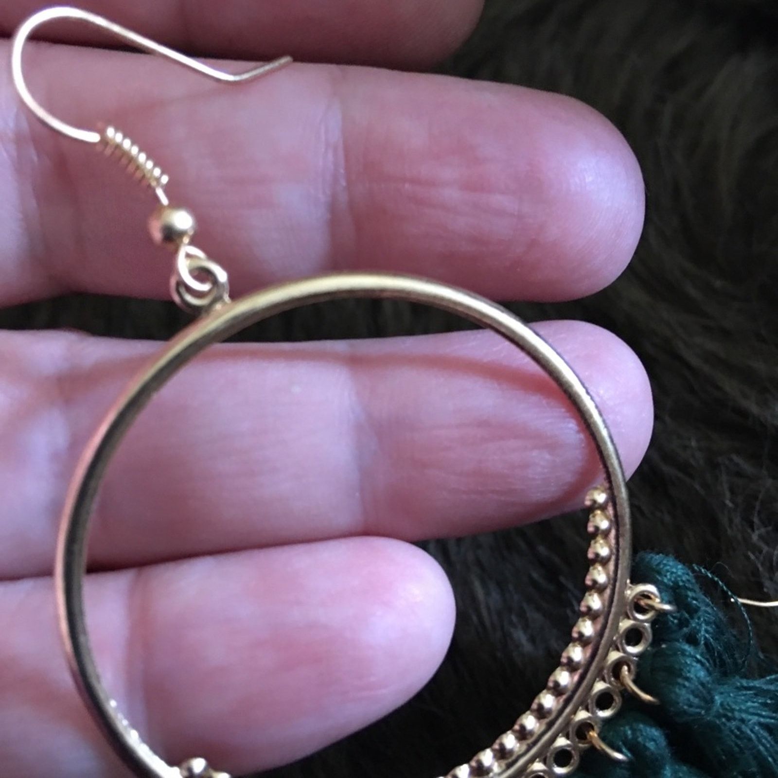 Jewelry Gold tone fish hook green tassel earrings Size ONE SIZE - 3 Thumbnail