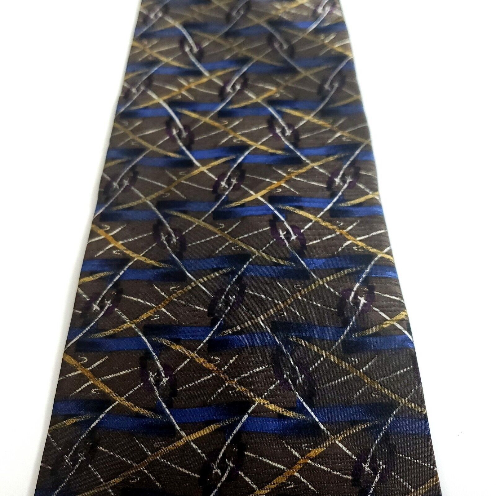 Woodward Woodward Green Tan Blue Abstract Geometric Print Wide Silk T Size ONE SIZE - 2 Thumbnail