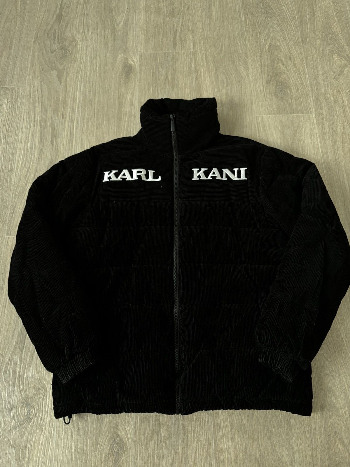 image of Karl Kanin Velour Puffer Jacket Y2K in Black, Men's (Size Small)