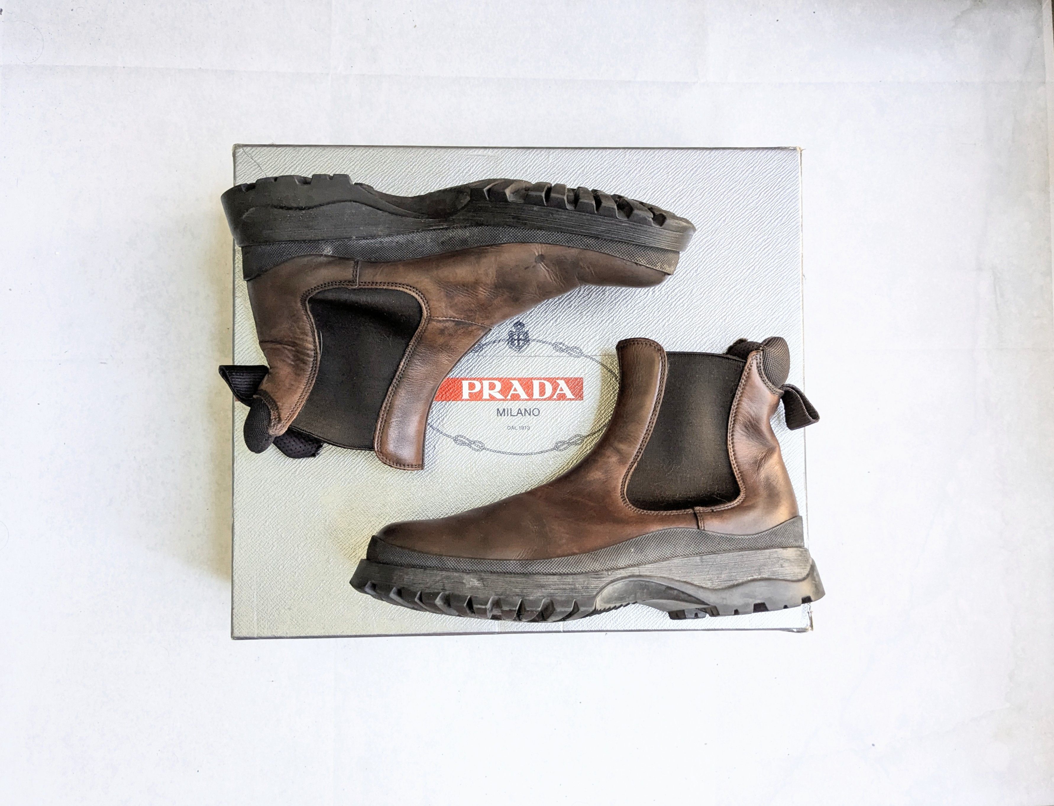 Prada Brixxen Chelsea Boots Brown 9 Leather Chunky Platform Y2K Size US 9 / EU 42 - 1 Thumbnail