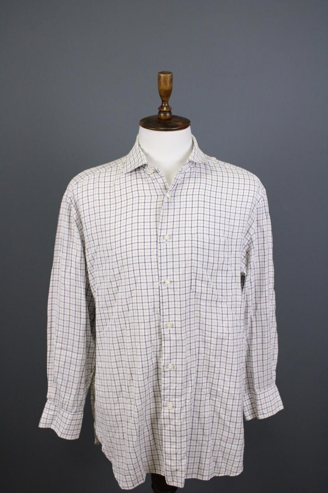 Luigi Borrelli Luigi Borrelli White Check Button Down Shirt Size 17 / 43 Size US M / EU 48-50 / 2 - 1 Thumbnail