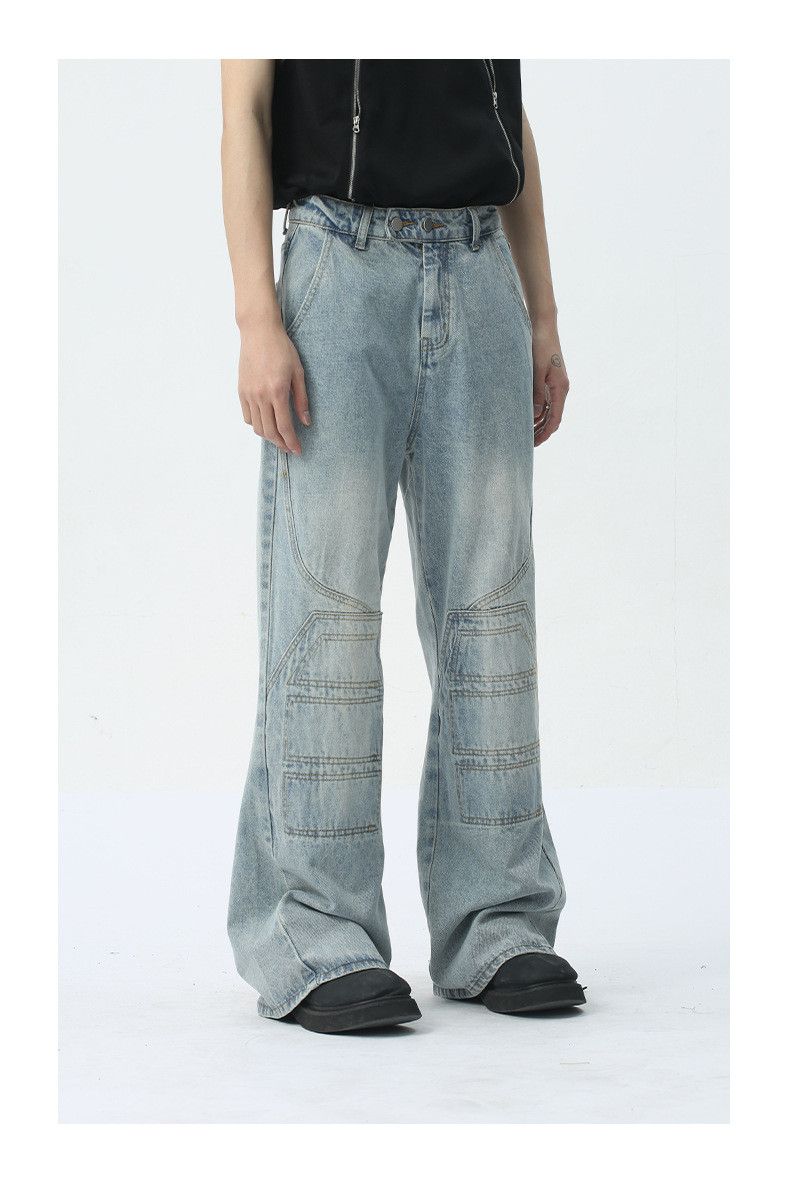 Japanese Brand × Jean Distressed blue design patchwork straight washed jeans Size US 32 / EU 48 - 4 Thumbnail