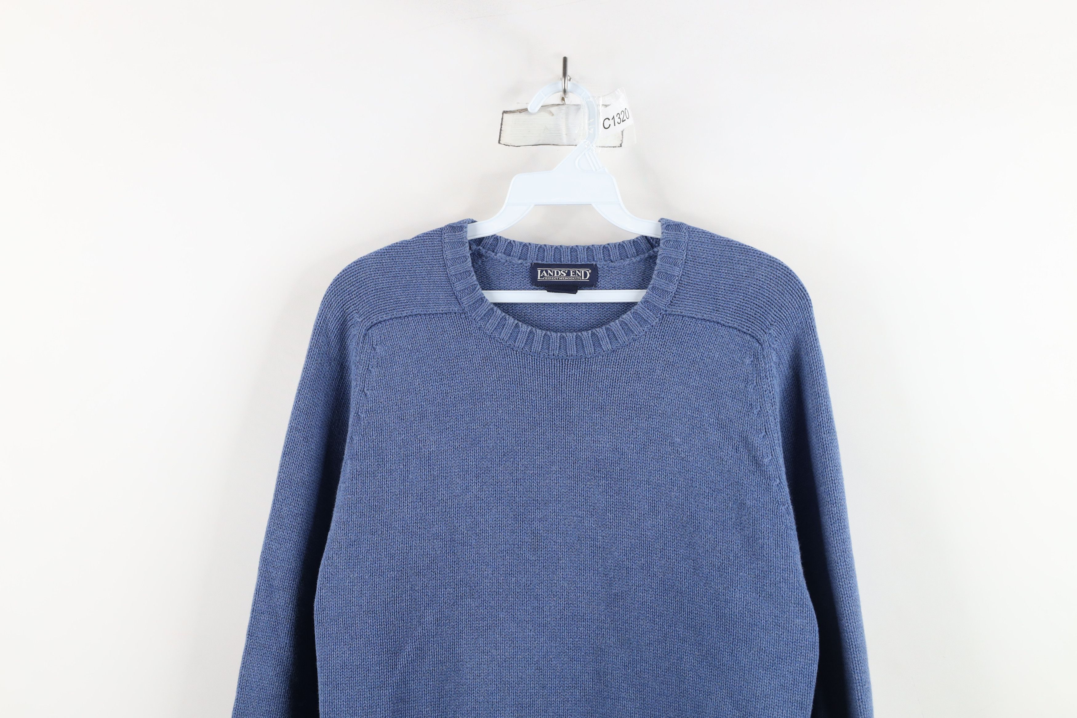 Lands' End × Vintage Vintage 90s Lands End Blank Cotton Knit Sweater Blue Japan Size L / US 10 / IT 46 - 2 Thumbnail