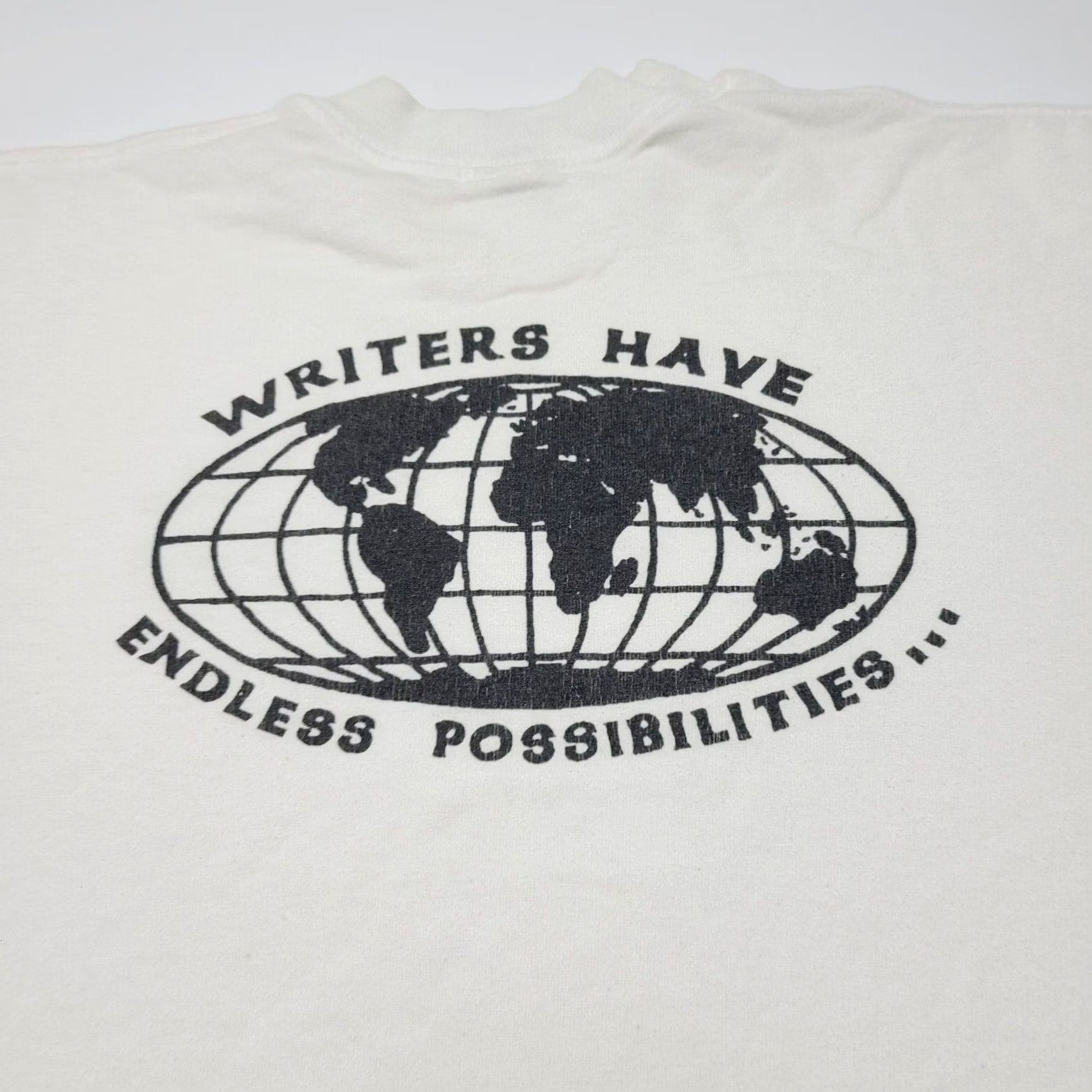 Jerzees VINTAGE Writers Have Endless Possibilities Shirt Men’s Medium White Calvin College T-Shirt Crew Neck Short Sleeve Logo Solid College Theme Mens M Size US M / EU 48-50 / 2 - 2 Thumbnail
