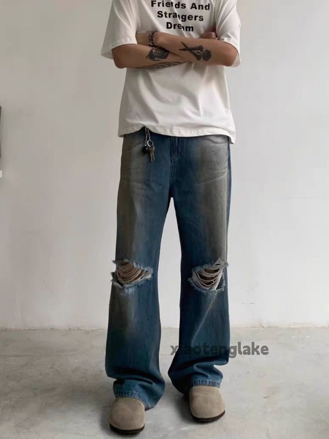 Jean × Vintage washed faded stain paint,damage loose baggy jeans Size US 28 / EU 44 - 1 Thumbnail