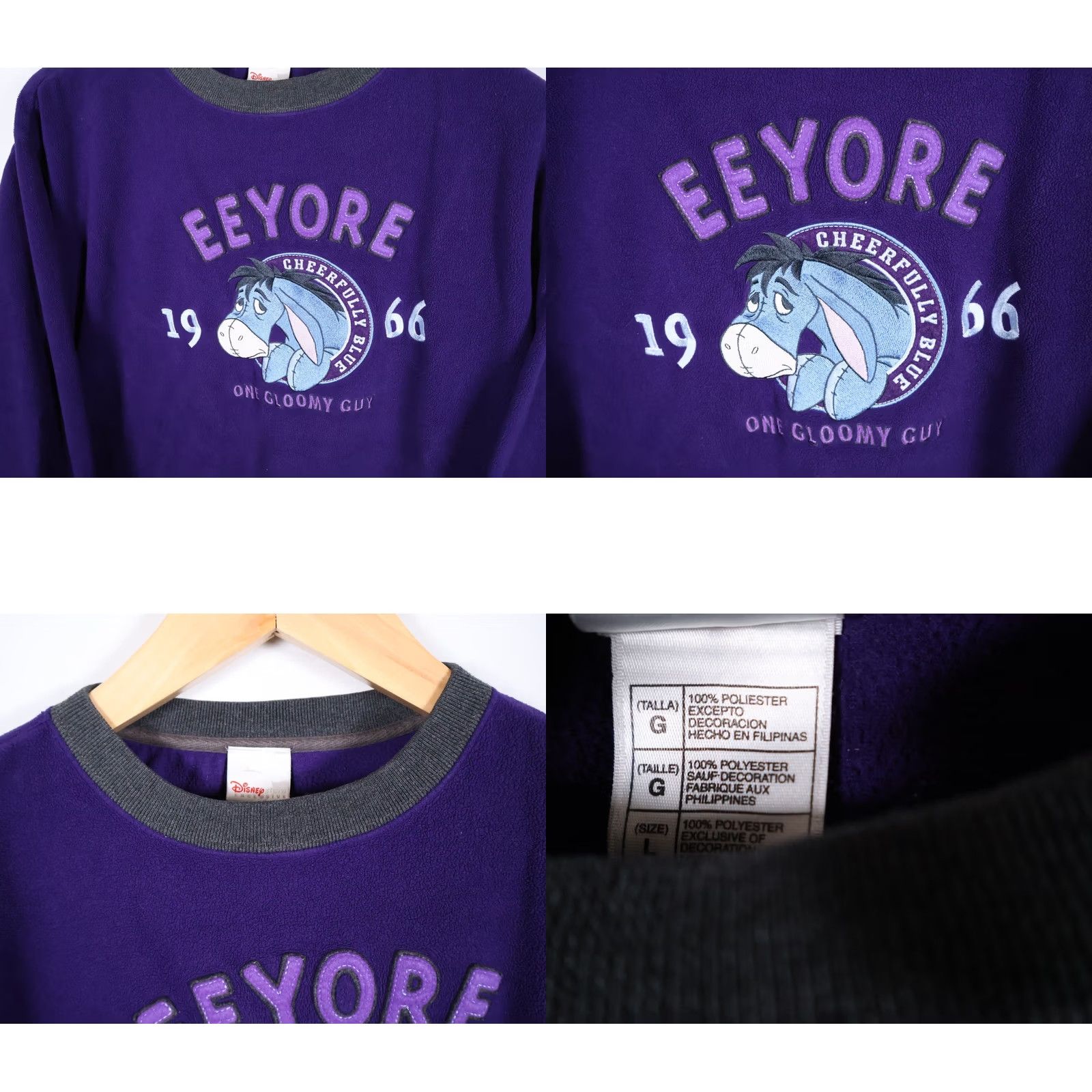 Disney VINTAGE Disney Eeyore Sweatshirt Women's Large Purple Embroidered 90s Oversized Fleece Crew Neck Pullover Size L / US 10 / IT 46 - 8 Thumbnail