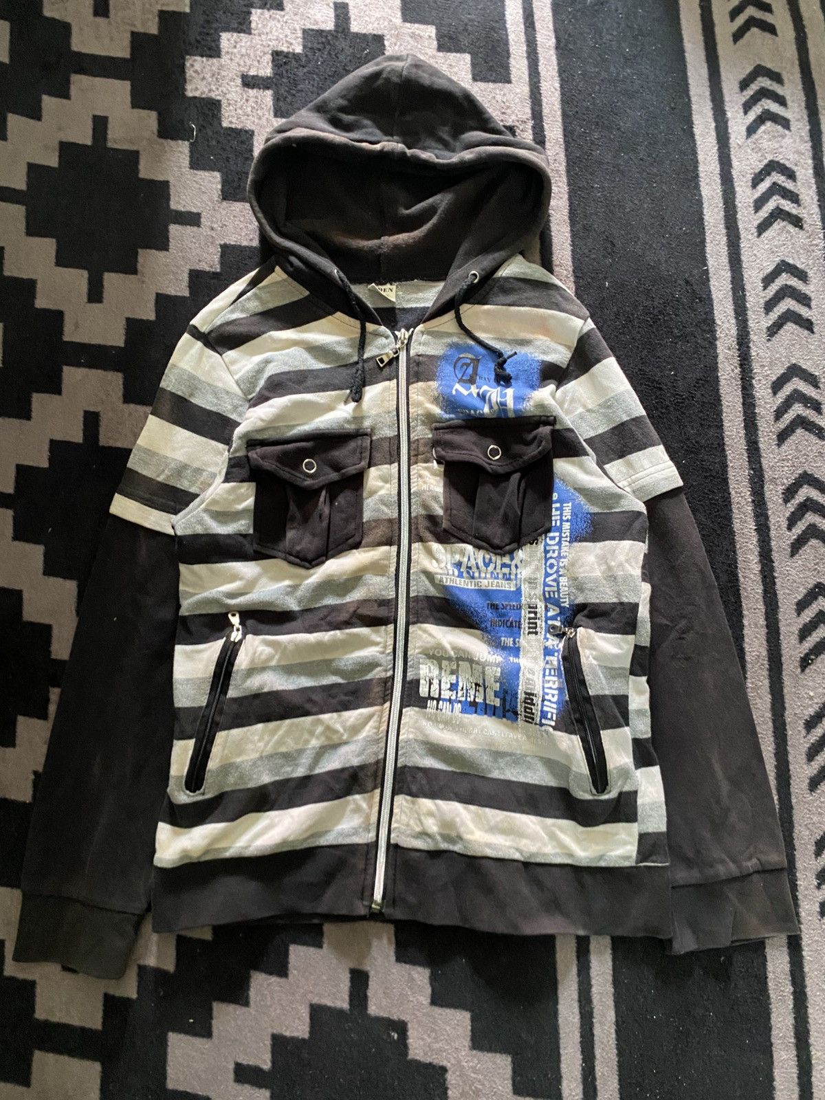 If Six Was Nine × Japanese Brand × Le Grande Bleu (L.G.B.) Vintage eden punk striped pocket hoodie Size US S / EU 44-46 / 1 - 1 Thumbnail