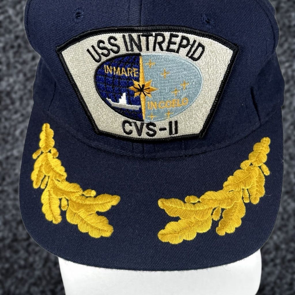 Vintage Navy Hat USA Snapback USS Intrepid CVS-11 Essex Class Aircraft Carrier Navy Blue One Size Men Universal USA Hat Size ONE SIZE - 1 Thumbnail