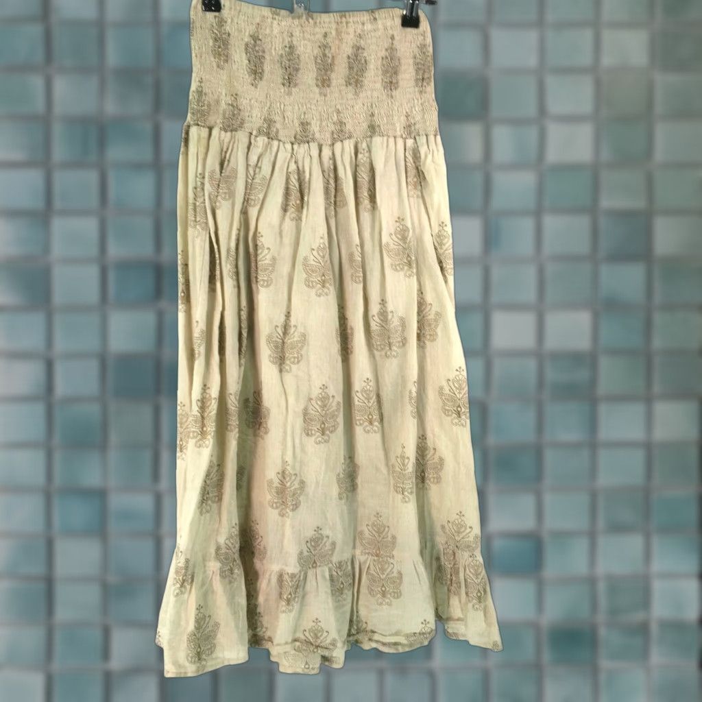 Vintage VINTAGE NB Floral Ruffle Hem Midi Skirt Womens Elastic Waist Tan Adjustable Size Size 24" / US 00 / IT 34 - 1 Thumbnail
