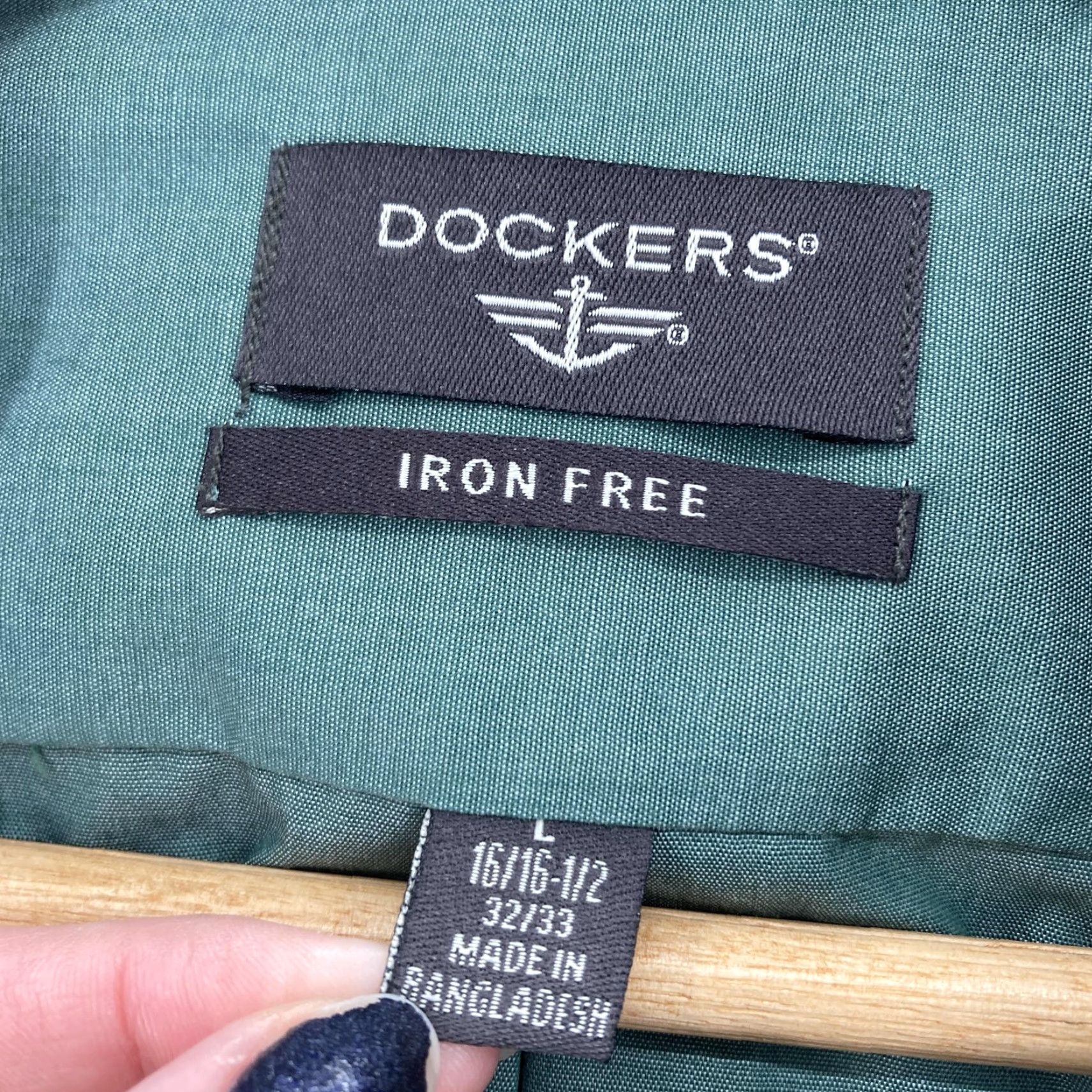 Dockers Dockers Shirt Mens Large Green Iron Free Button Down Long Sleeve Dress 16-16.5 Size 42R - 2 Thumbnail