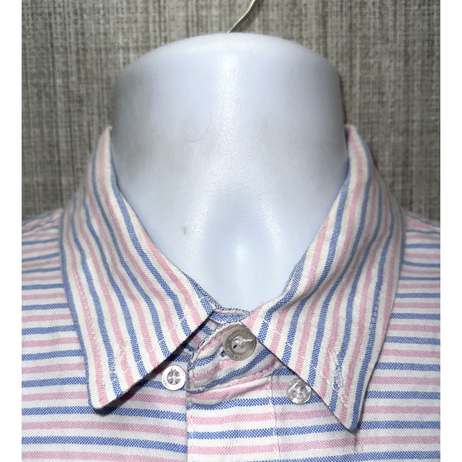 Penfield Penfield Dress Shirt Mens Blue/Pink Striped Long Sleeve Button Front Size 17.5 Regular Collar-Down Size 48R - 3 Thumbnail