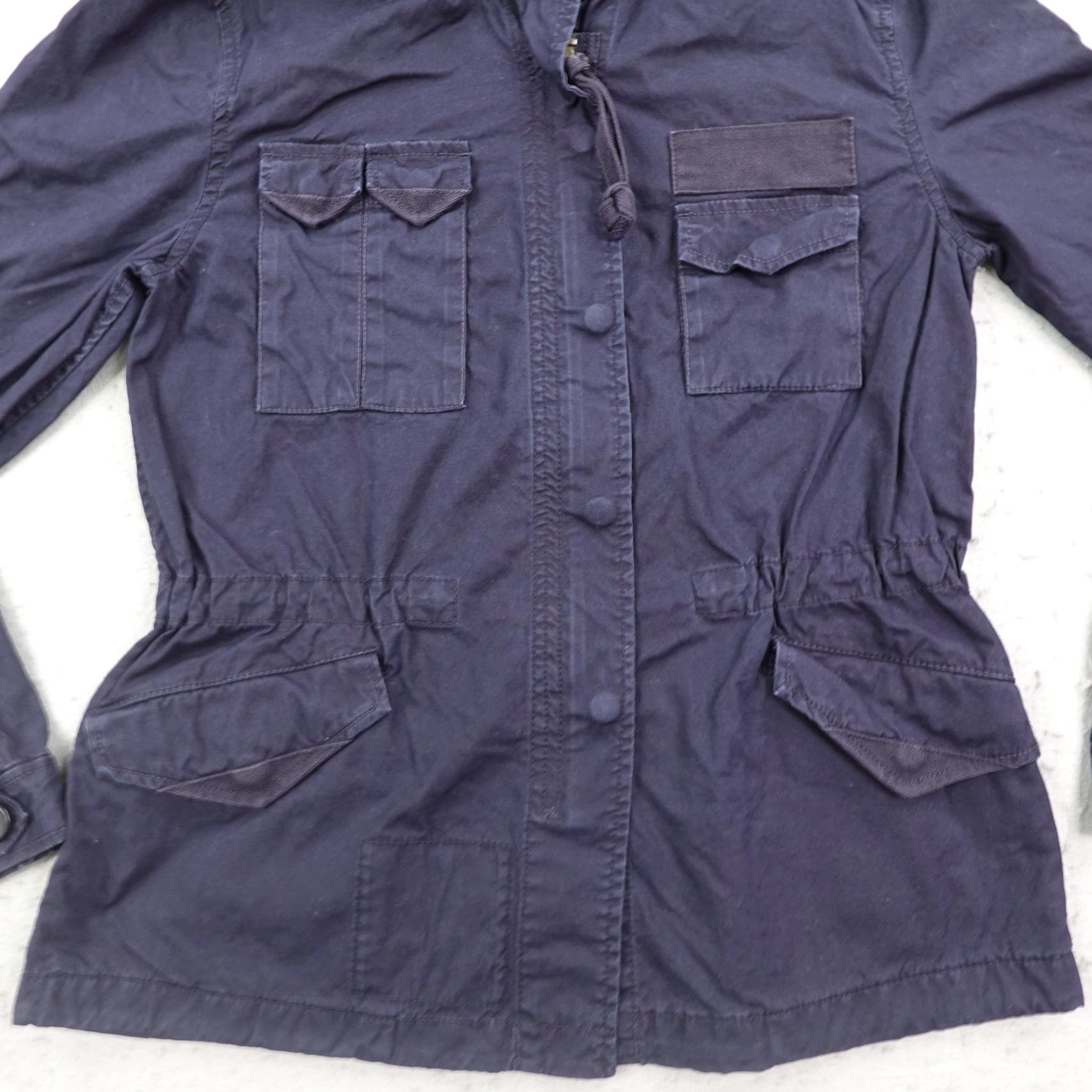 J.Crew J.CREW Coat Parka Womens Small Navy Blue Chino Field Military Jacket/Coat Short Twill Zip Hooded Regular Fit Pockets Elastic Waist Size S / US 4 / IT 40 - 3 Thumbnail