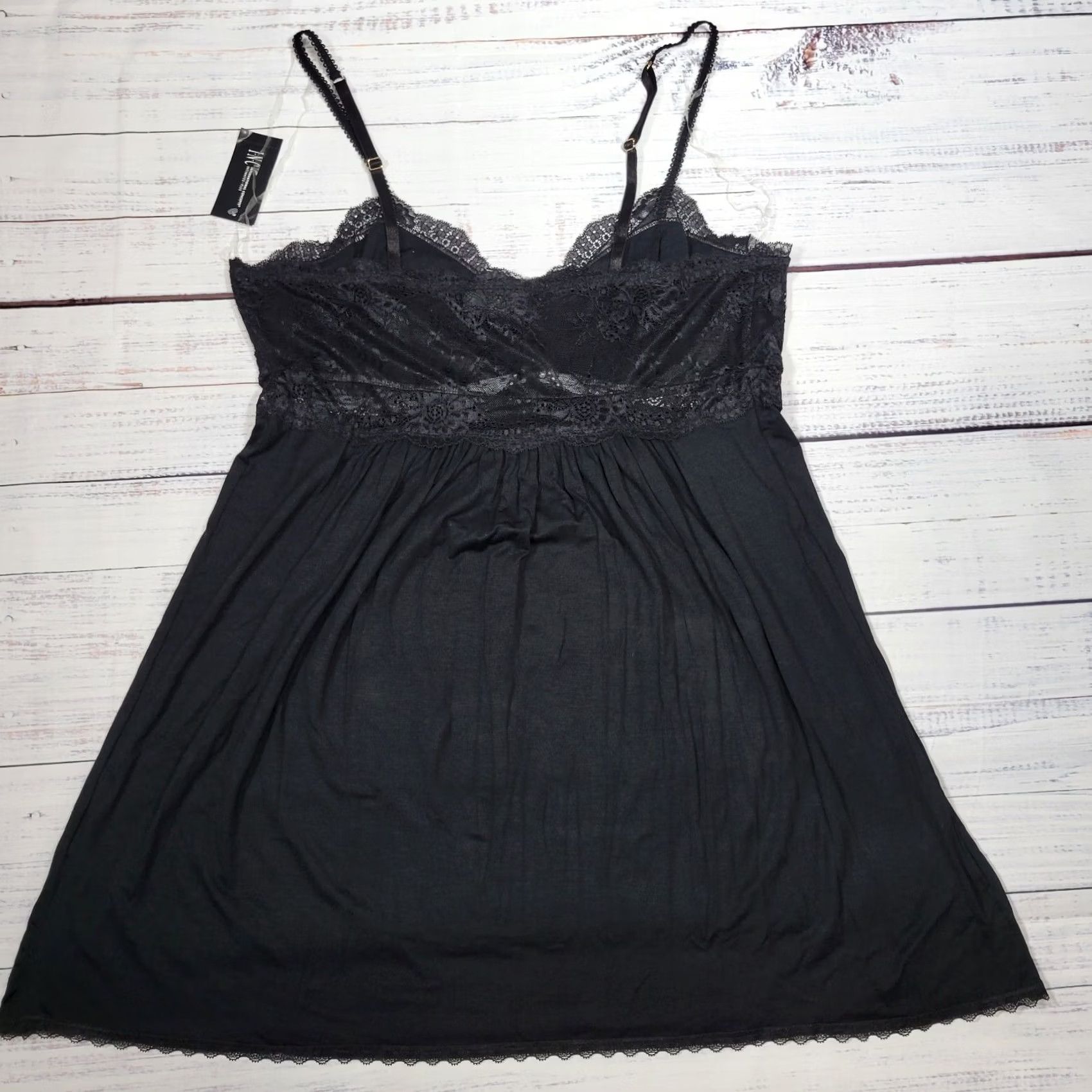 Vintage INC International Concepts Plus Black Lace Sexy Nightgown Stretchy Rayon 1X Size ONE SIZE - 7 Thumbnail