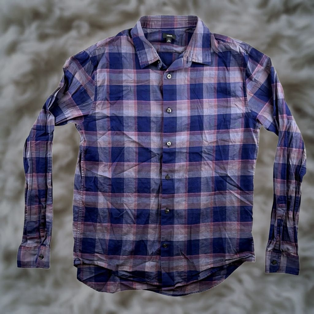 Vince Vince Men’s Shirt Plaid Button-Down 100% Cotton Purple Medium Size US M / EU 48-50 / 2 - 1 Thumbnail