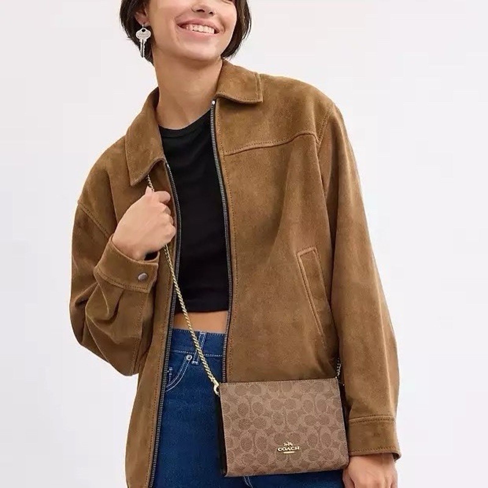 Coach NWT Coach Slim Croosbody Bag Canvas Tan/Black/Gold CW204 Size ONE SIZE - 9 Thumbnail