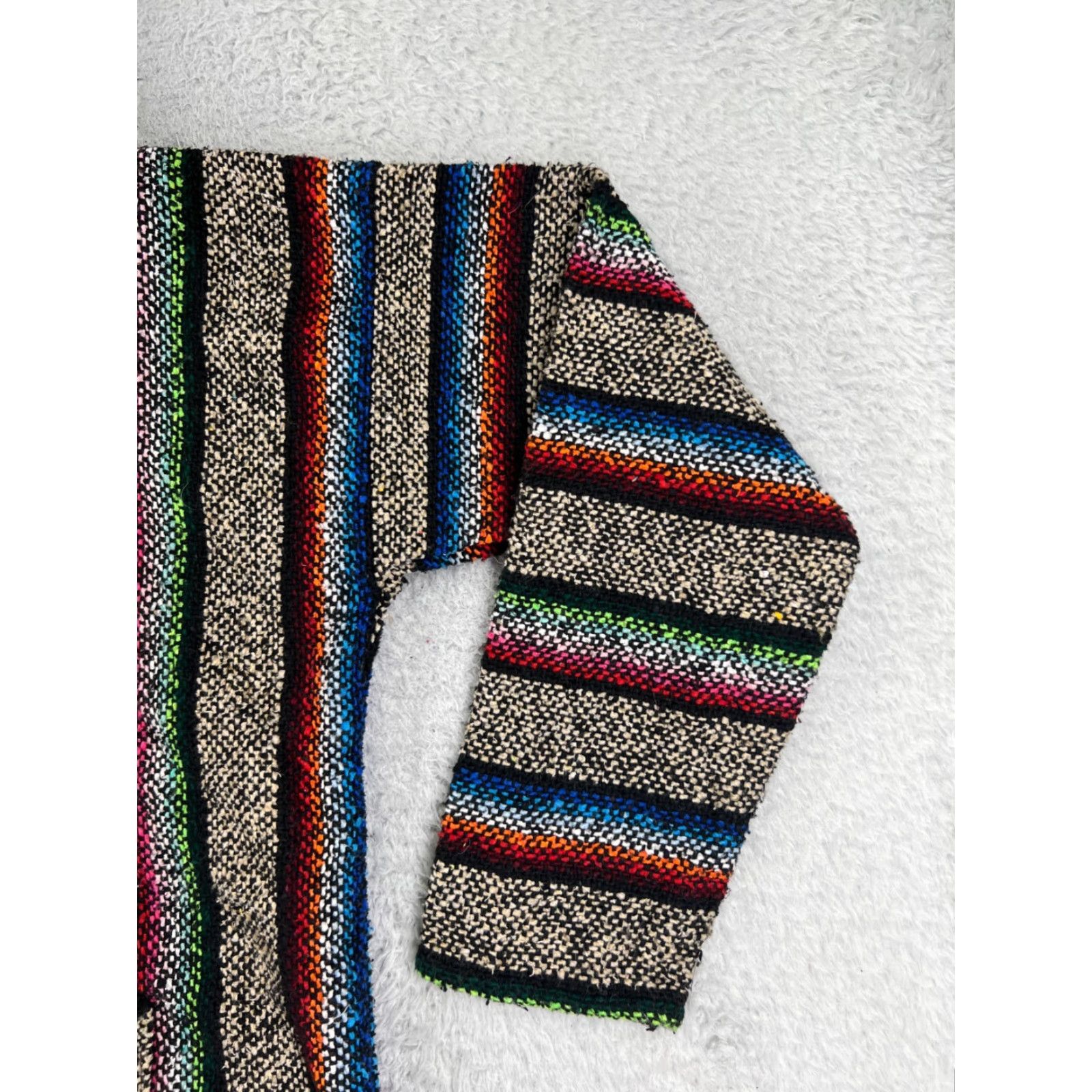 Rainbow Baja Hoodie Adult Medium Beige Rainbow Acrylic Blend Drug Rug Poncho Mexico Pullover Hooded Long Sleeve Crew Neck Pockets All Seasons Regular Mens Size US M / EU 48-50 / 2 - 2 Thumbnail
