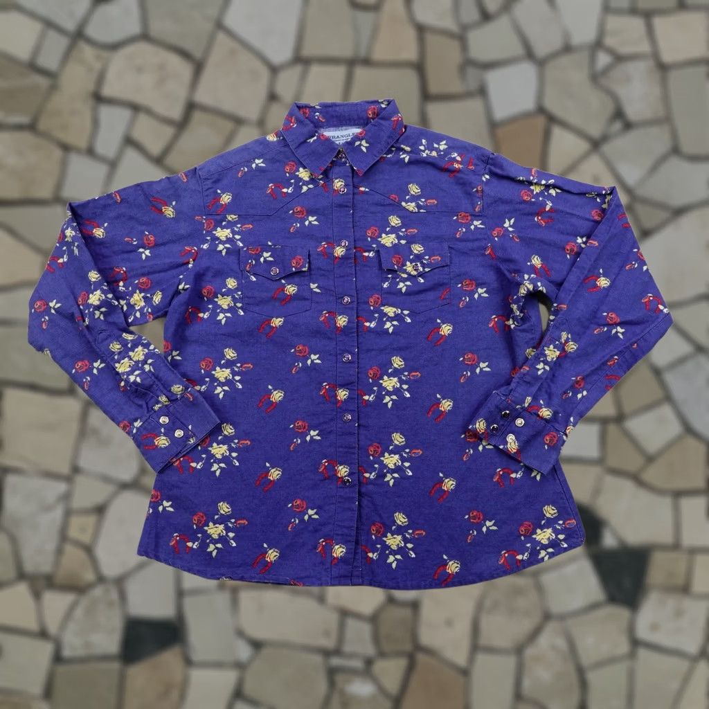 Wrangler VINTAGE Wrangler Blues Shirt Womens Medium Blue Western Floral Pearl Snap Rodeo Shirt Size M / US 6-8 / IT 42-44 - 1 Thumbnail