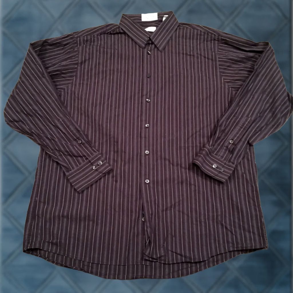 Calvin Klein Calvin Klein Shirt Mens Size 17 Gray Striped Long Sleeve Button Up Size US XL / EU 56 / 4 - 1 Thumbnail