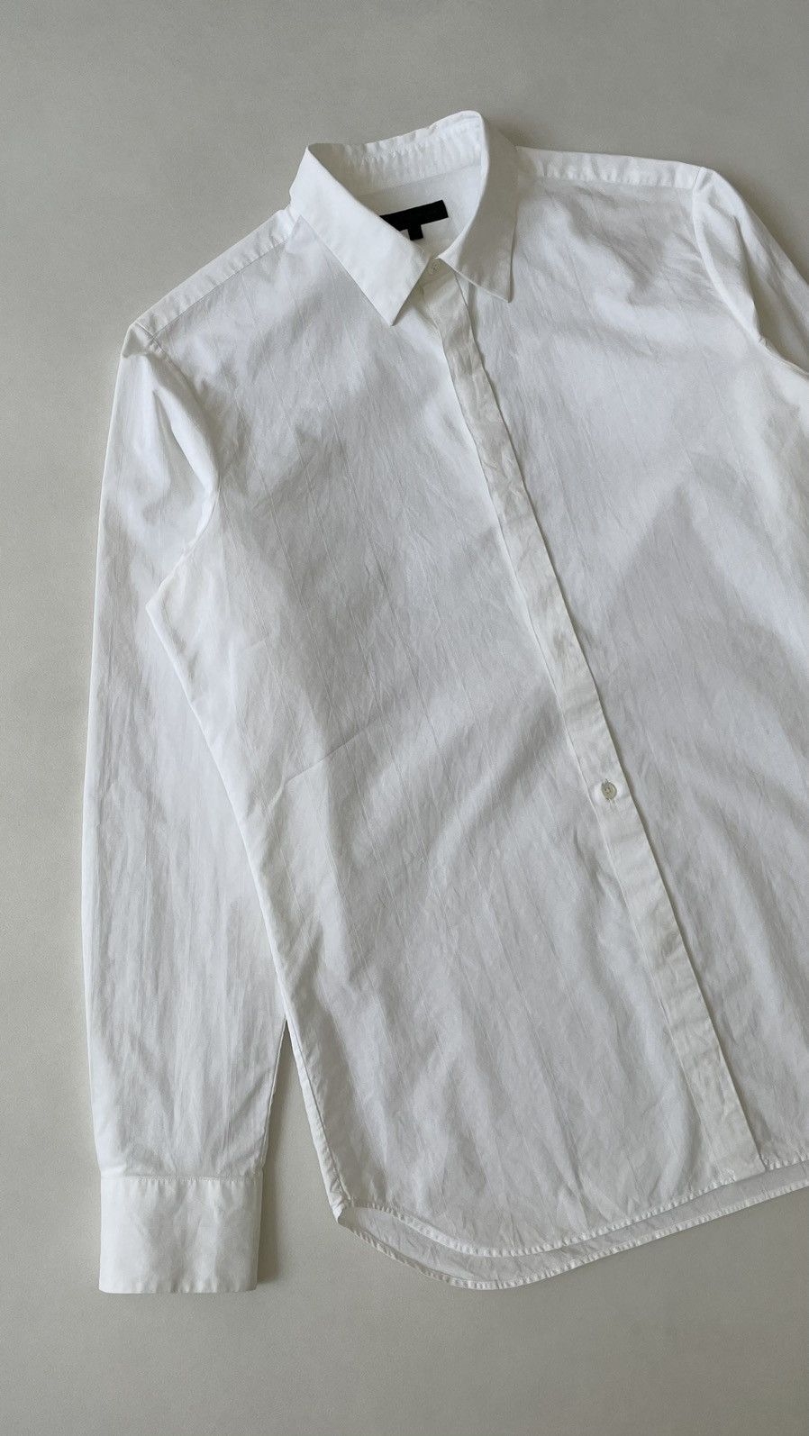 Ann Demeulemeester White Cotton Tonal Striped Shirt Size US M / EU 48-50 / 2 - 7 Thumbnail