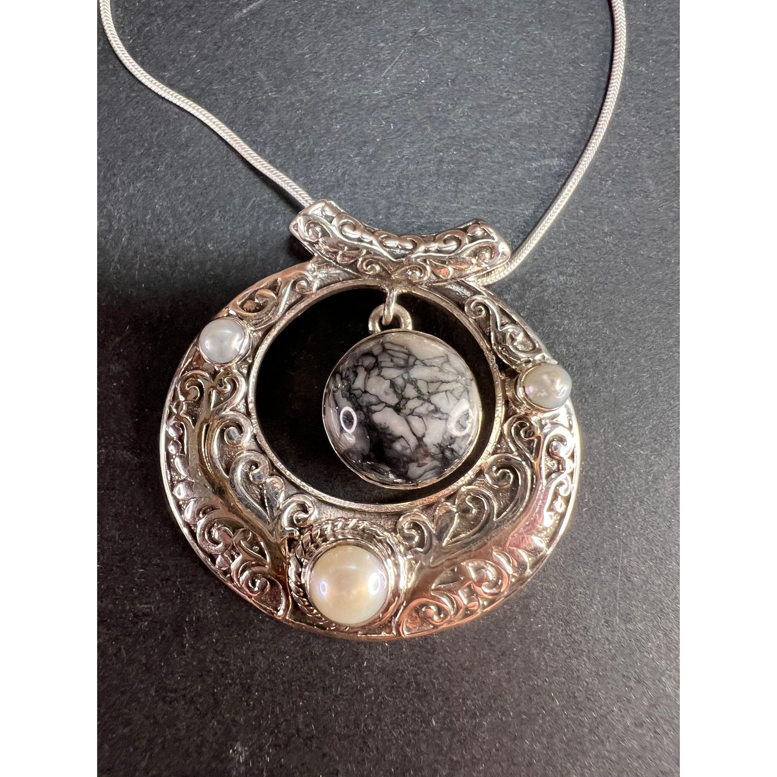 Other NEW Pinolith Jasper and pearl 925 sterling silver necklace Size ONE SIZE - 7 Thumbnail