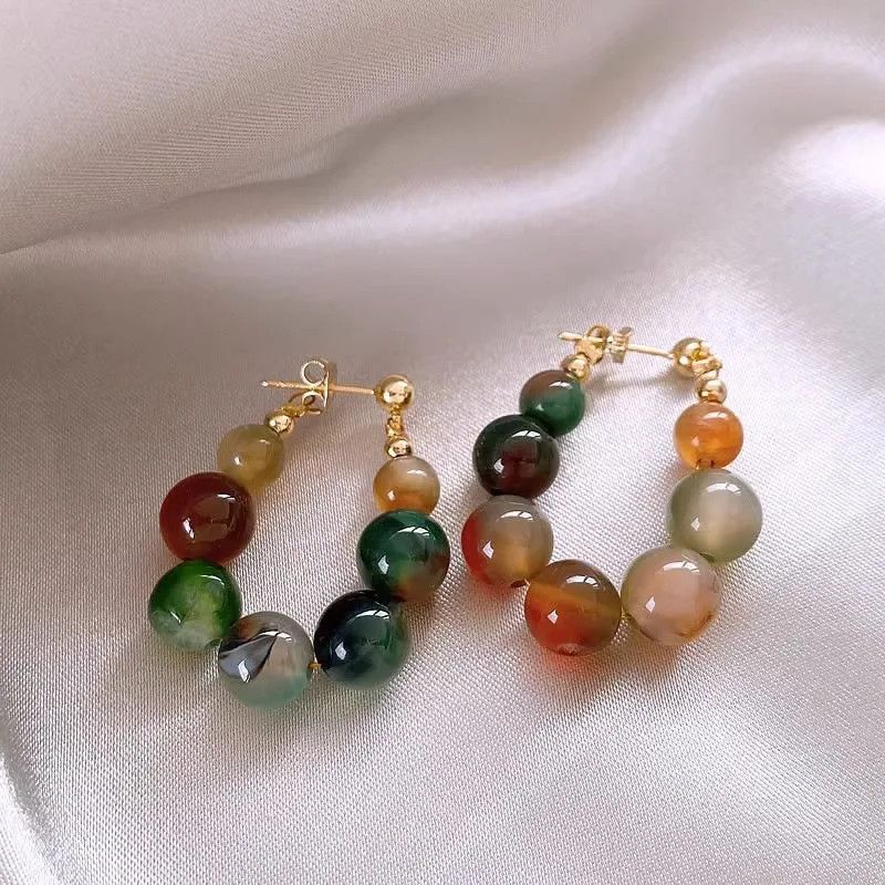 Other Retro Irregular Snoop Texture Stone Beaded Hoop Earrings Size ONE SIZE - 3 Thumbnail