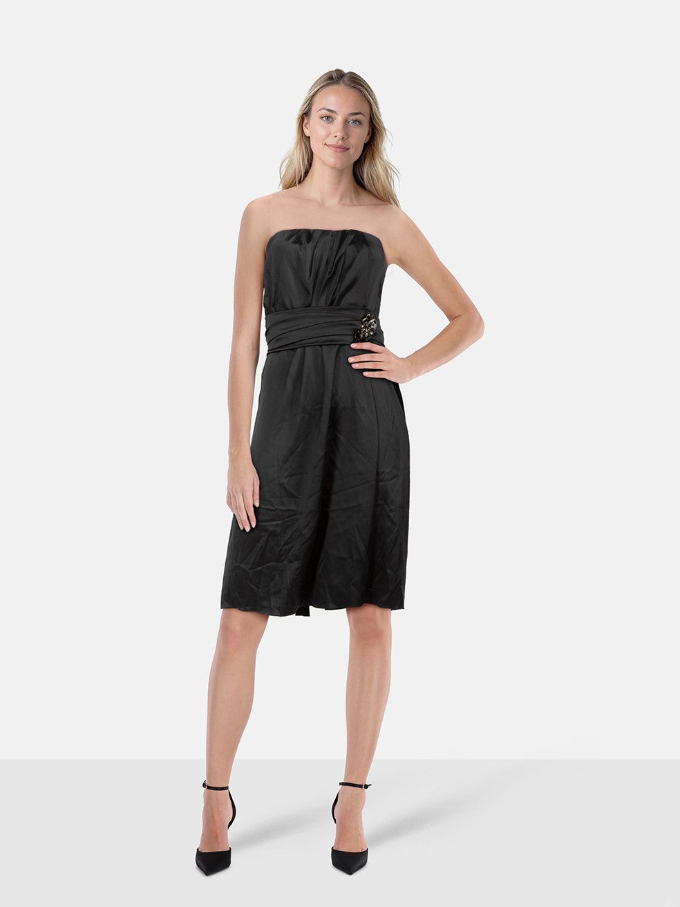 Dolce & Gabbana Black Silk Strapless Midi Dress Size M / US 6-8 / IT 42-44 - 1 Thumbnail