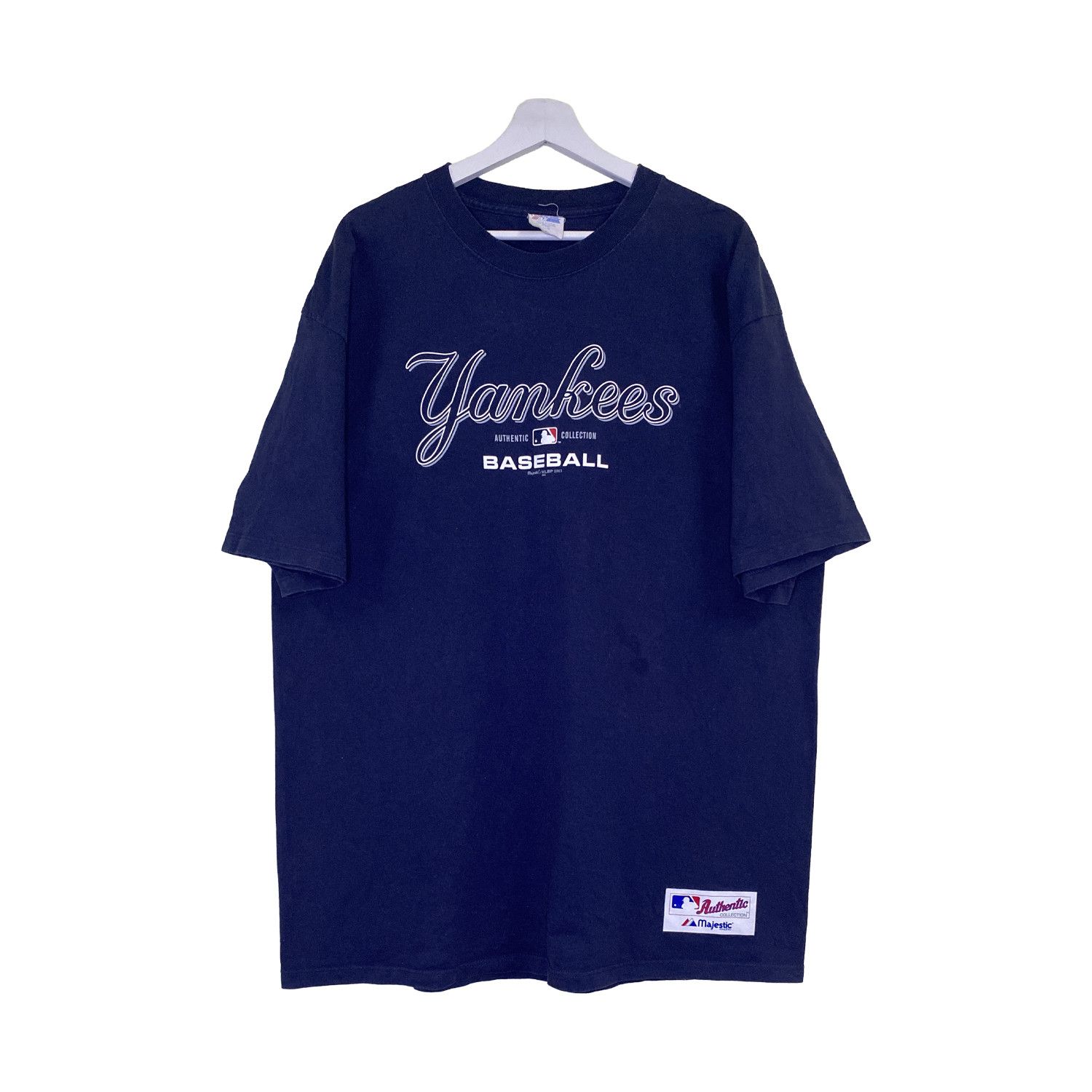 MLB Vintage 90s Yankees Majestic Authentic Spellout T-Shirt Size US XL / EU 56 / 4 - 1 Thumbnail