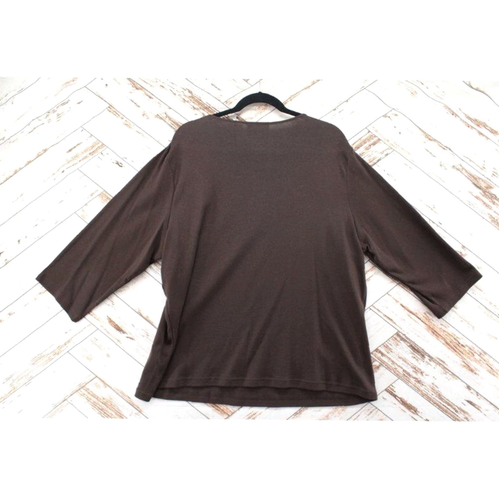 Vintage VINTAGE Karen Scott Blouse 2X Women 3/4 Sleeve V-Neck Brown Cotton Cheetah Floral Bling Embroidered Sequin Tunic Size XXL / US 16-18 / IT 52-54 - 2 Thumbnail