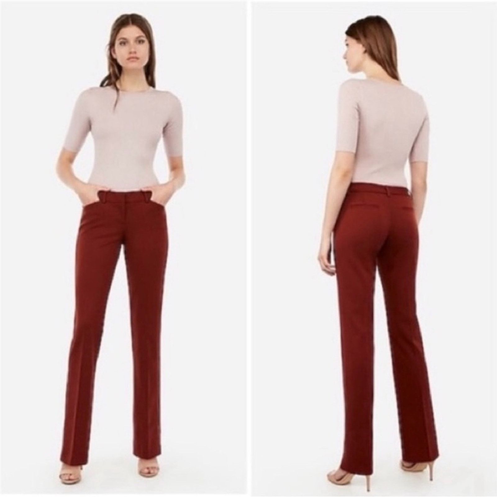 Express 014 NWT Express Editor Mid Rise Trouser Pant size 2 burgundy Size 26" / US 2 / IT 38 - 1 Thumbnail
