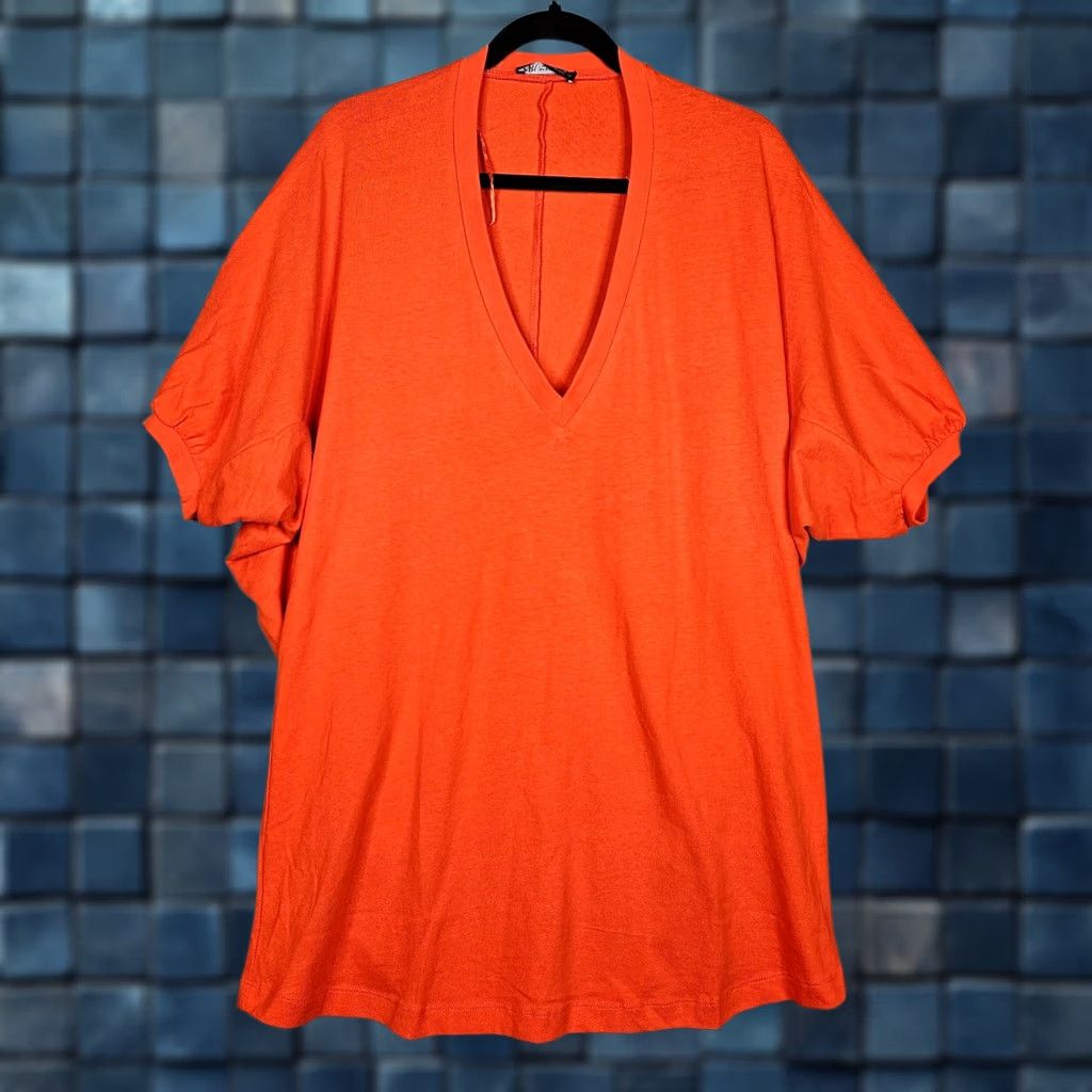 Zara ZARA Women's Orange Dolman Sleeve V-Neck Mini Dress S Daywear Casual Cotton Blend Size S White? Wait, no. Size S / US 4 / IT 40 - 1 Thumbnail