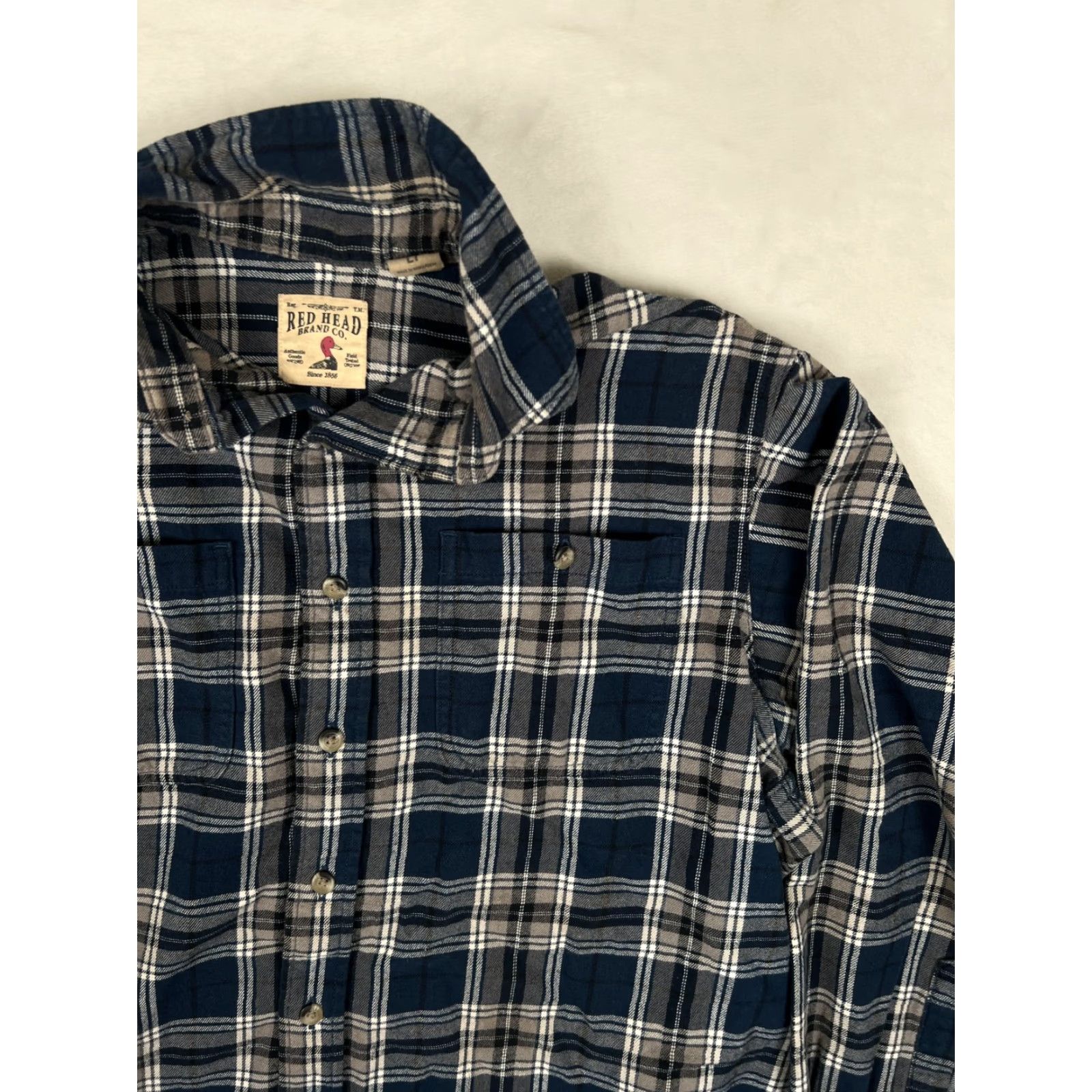 All Blues RedHead Shirt Mens LT Large Tall Blue Plaid Flannel Long Sleeve Button Up Pockets Size US L / EU 52-54 / 3 - 2 Thumbnail