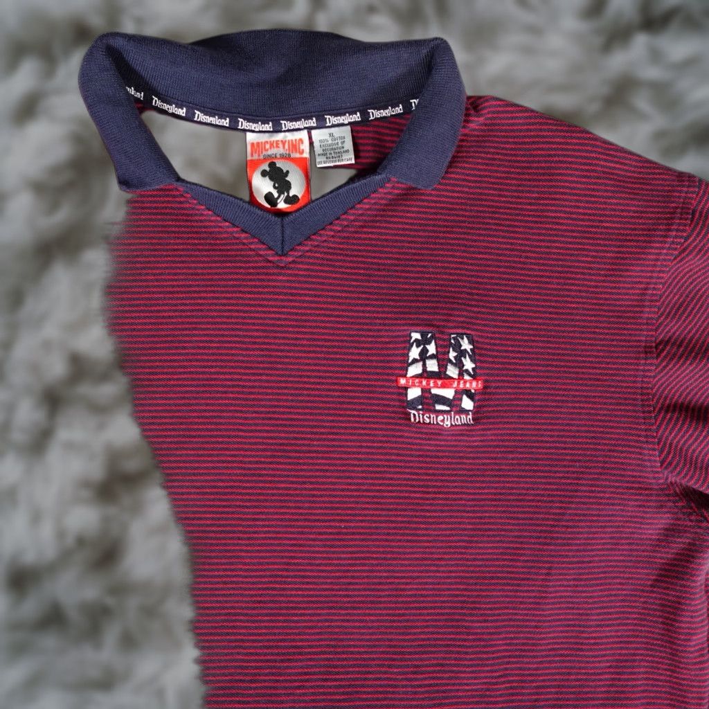 Disney VINTAGE Disney Mickey Jeans Polo Shirt Mens XL Striped Red 90s Logo Embroidered Short Sleeve Classic Fit Size US XL / EU 56 / 4 - 1 Thumbnail