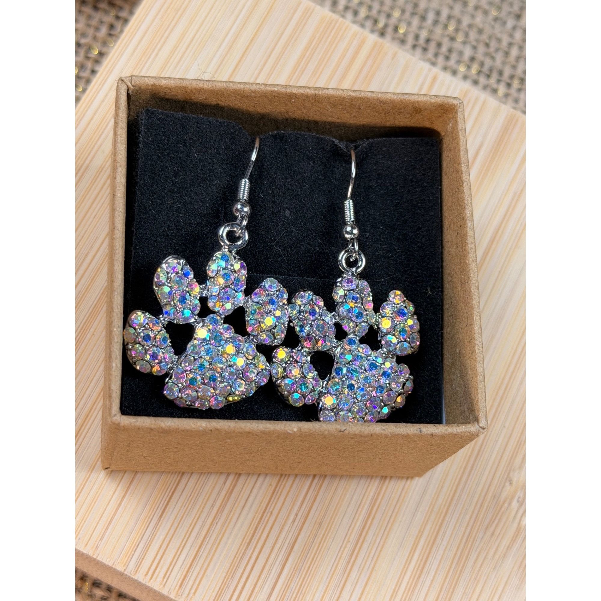 Other Sparkling Paw Print Dangle Earrings With Rhinestones Silver- Size ONE SIZE - 7 Thumbnail