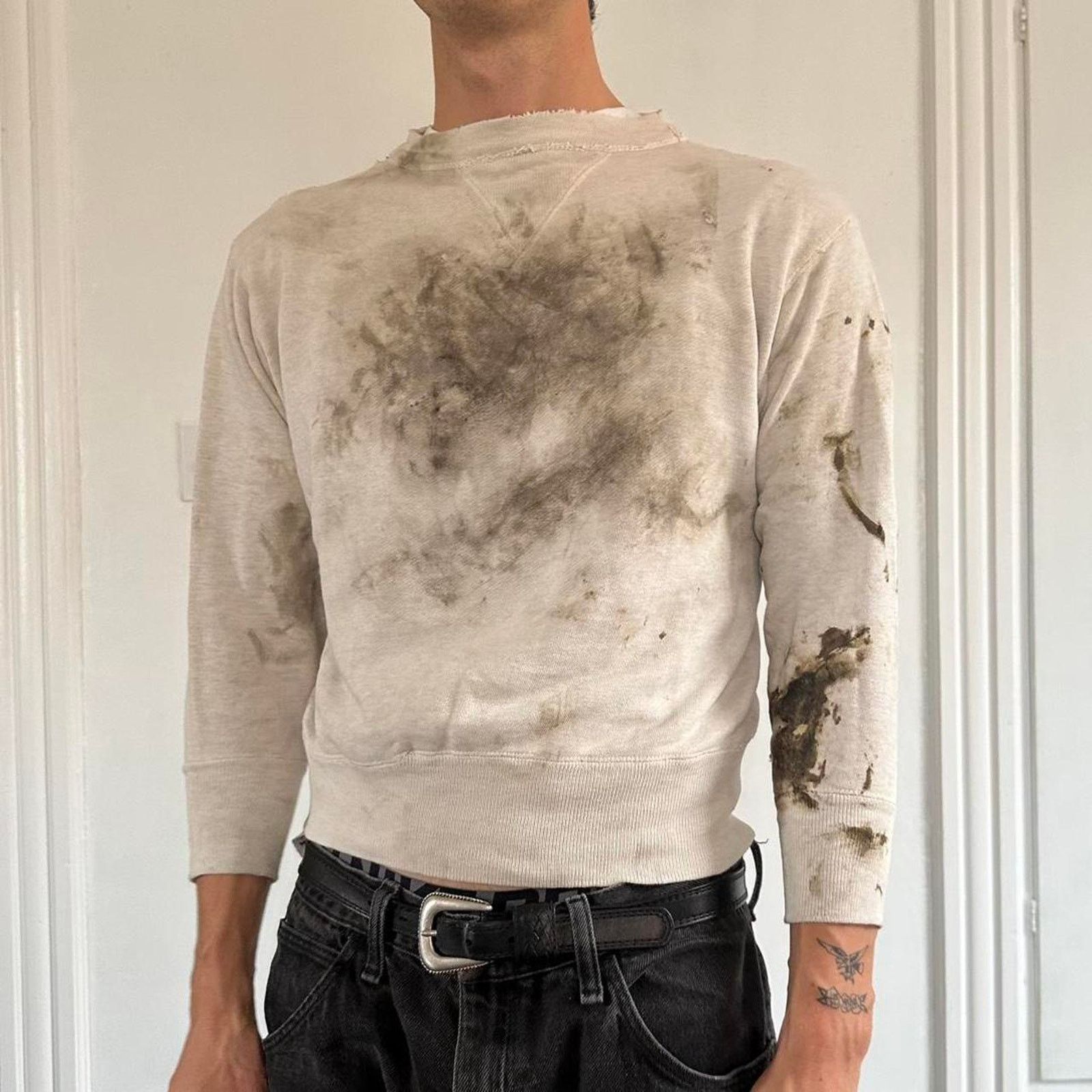 Vintage Vintage 50s Thrashed White Cotton Single V Sweatshirt Size US XS / EU 42 / 0 - 8 Thumbnail