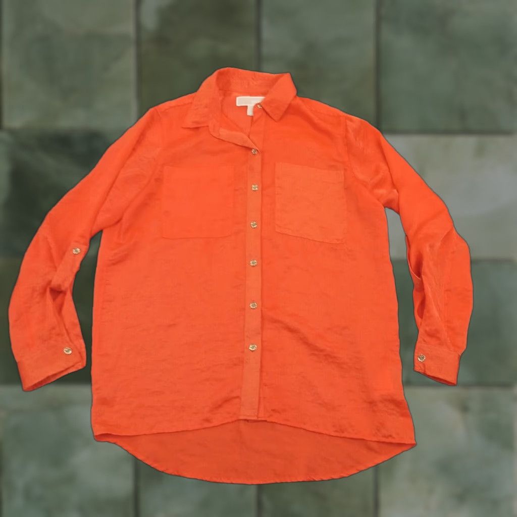 Michael Kors Michael Kors Women's Orange Long Sleeve Button Up Blouse Lightweight Casual Shirt Small Size S / US 4 / IT 40 - 1 Thumbnail