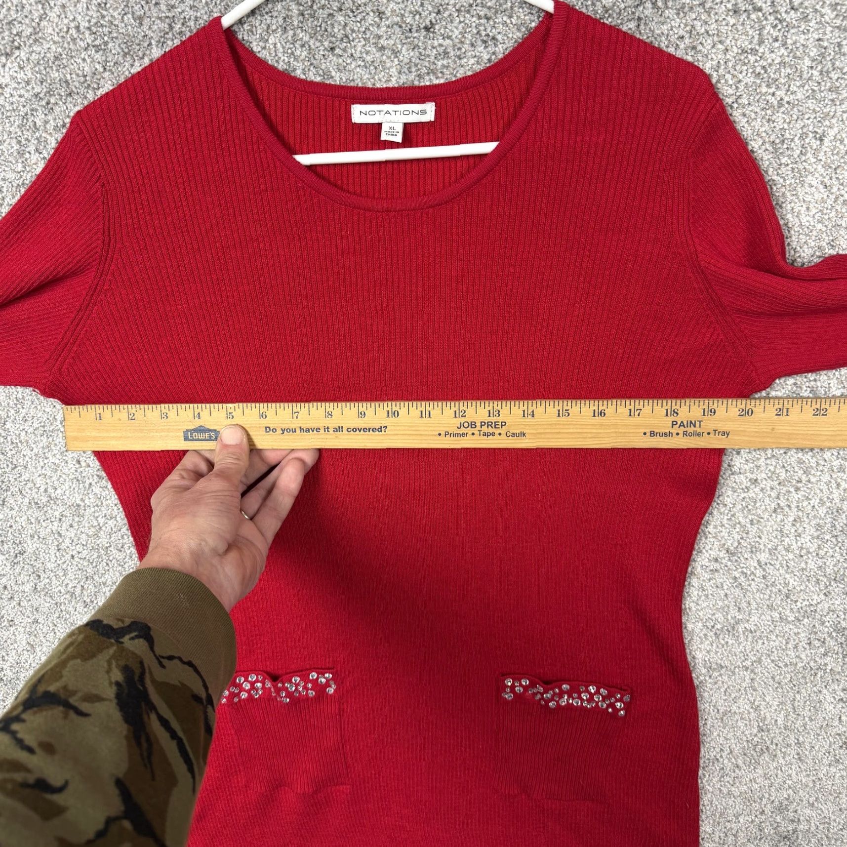 Vintage Notations Sweater Red Womens XL Tunic Knit Rhinestone Holiday Normcore Layering Size XL / US 12-14 / IT 48-50 - 4 Thumbnail