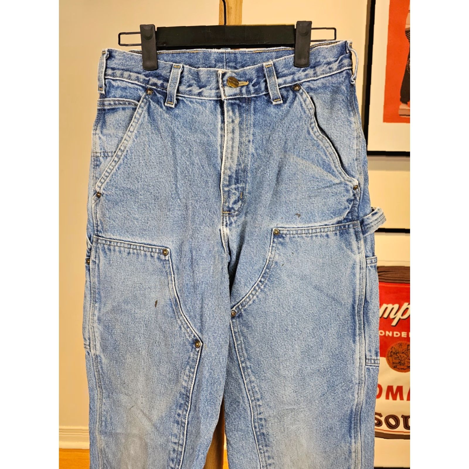 Carhartt VINTAGE Carhartt Denim DOUBLE KNEE Work Jeans Pants TAG SIZE 29X30 05 Carpenter Mens Blue WIDE LEG Size US 29 - 2 Thumbnail