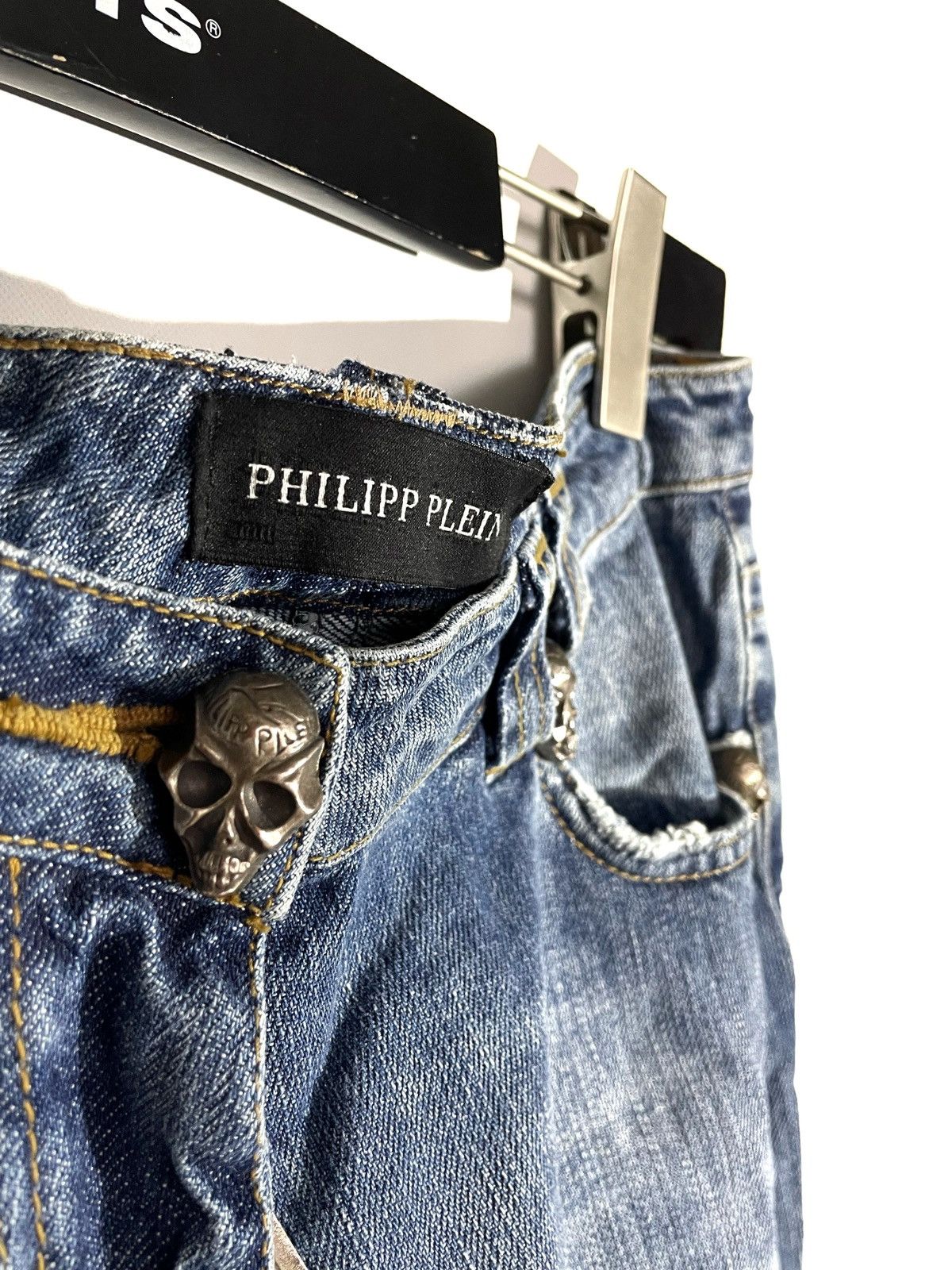 Philipp Plein Philipp Plein Women Y2K Blue Jeans Skull Stones Zip S-M Size 27" / US 4 / IT 40 - 3 Thumbnail