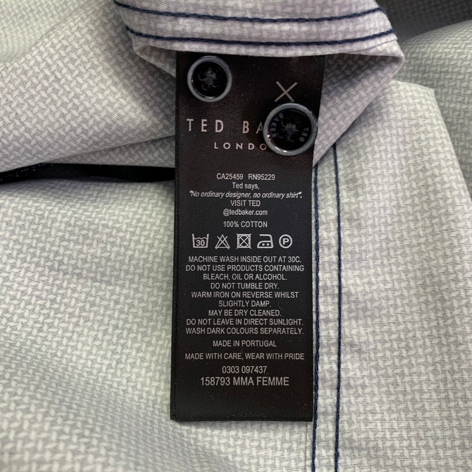 Ted Baker Femme Navy White Geometric Cotton Spread Collar Long Sleeve Size US XS / EU 42 / 0 - 6 Thumbnail